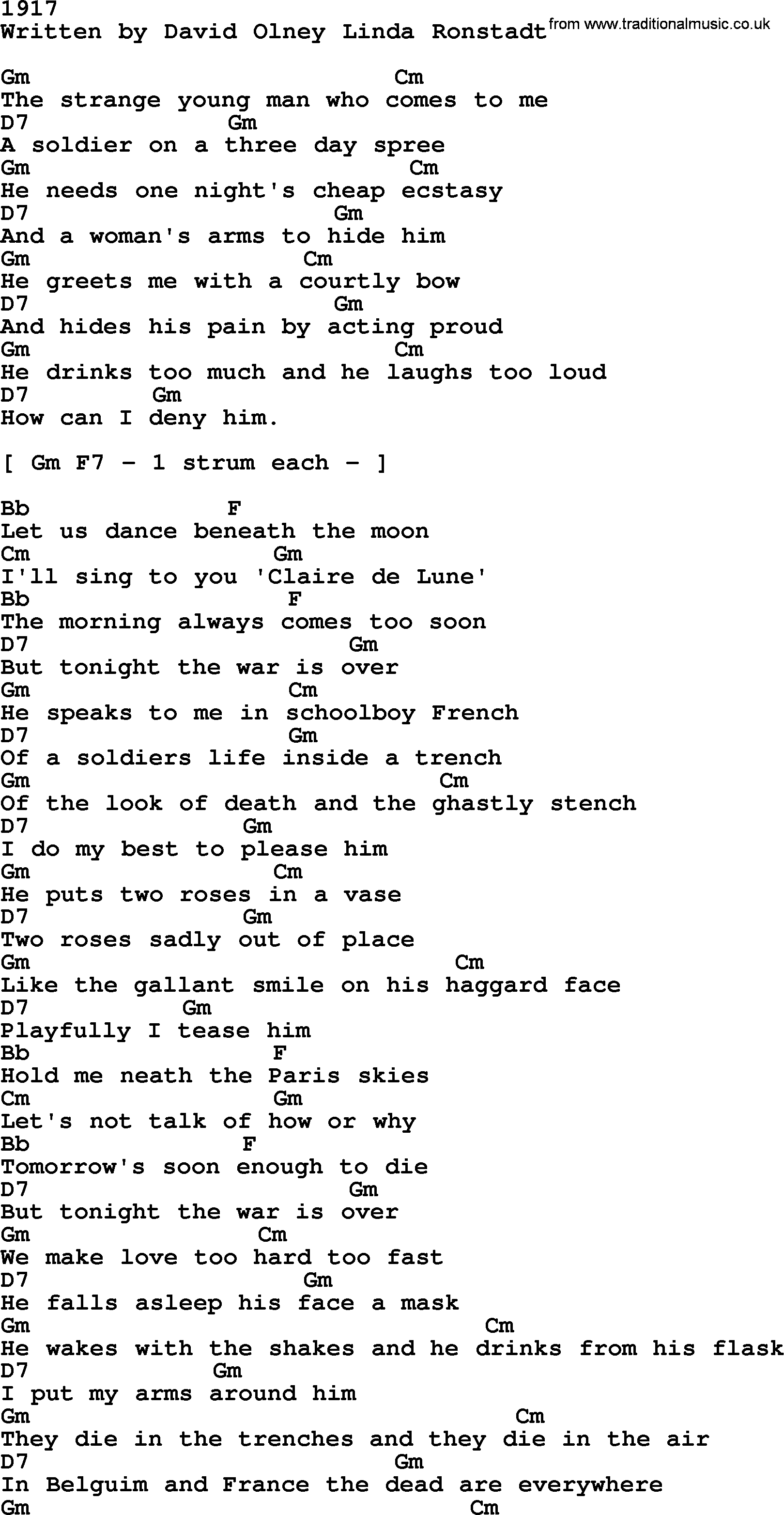 Emmylou Harris song: 1917 lyrics and chords
