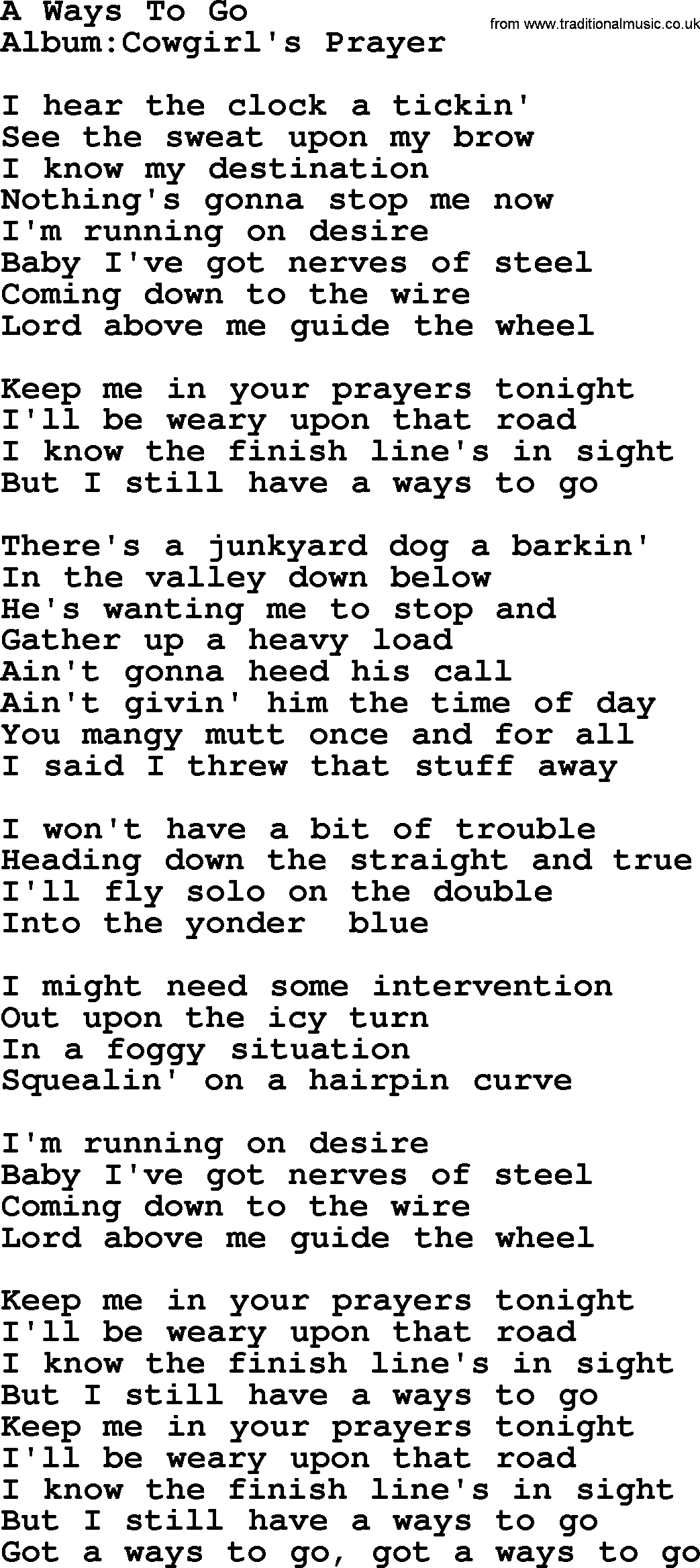 Emmylou Harris song: A Ways To Go lyrics