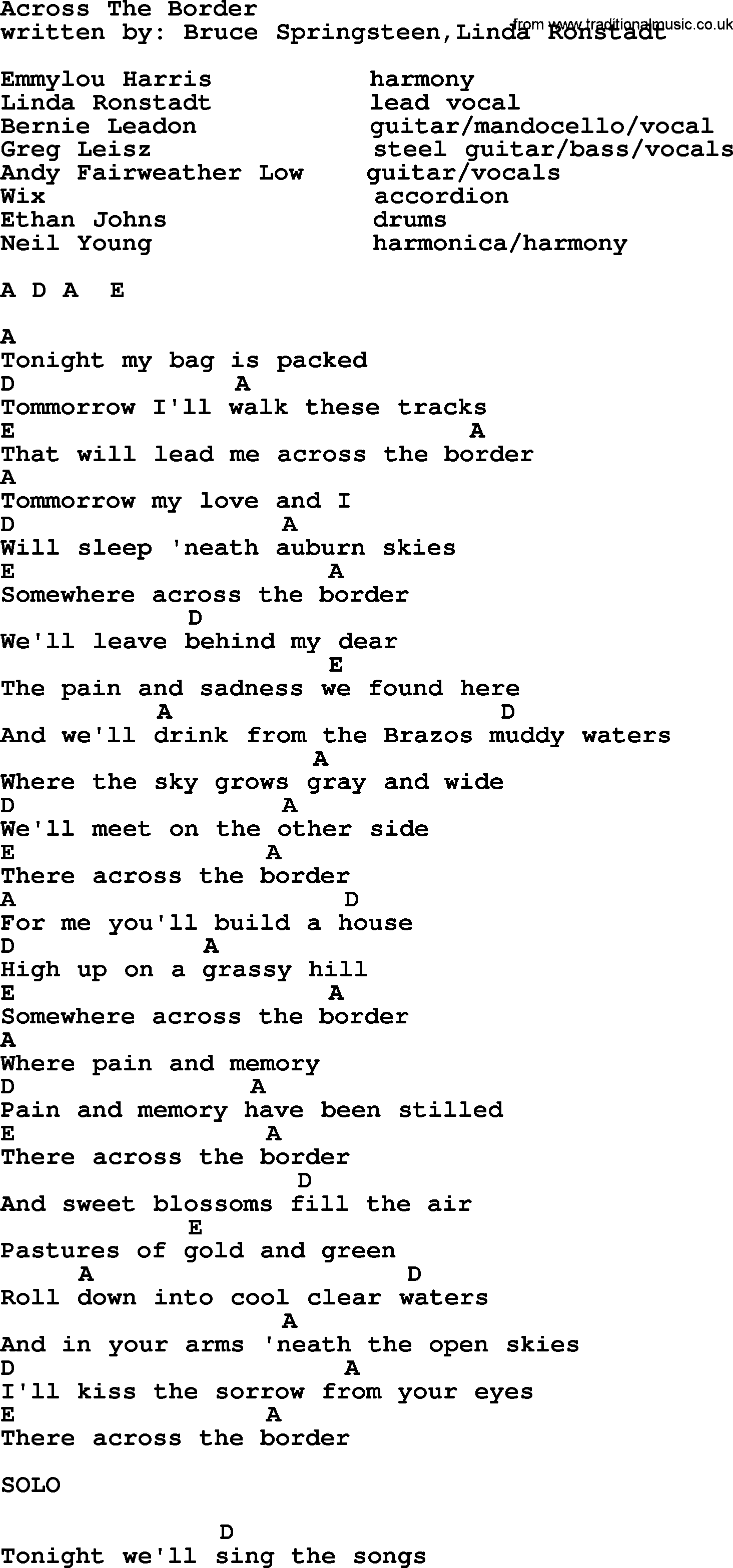 Emmylou Harris song: Across The Border lyrics and chords