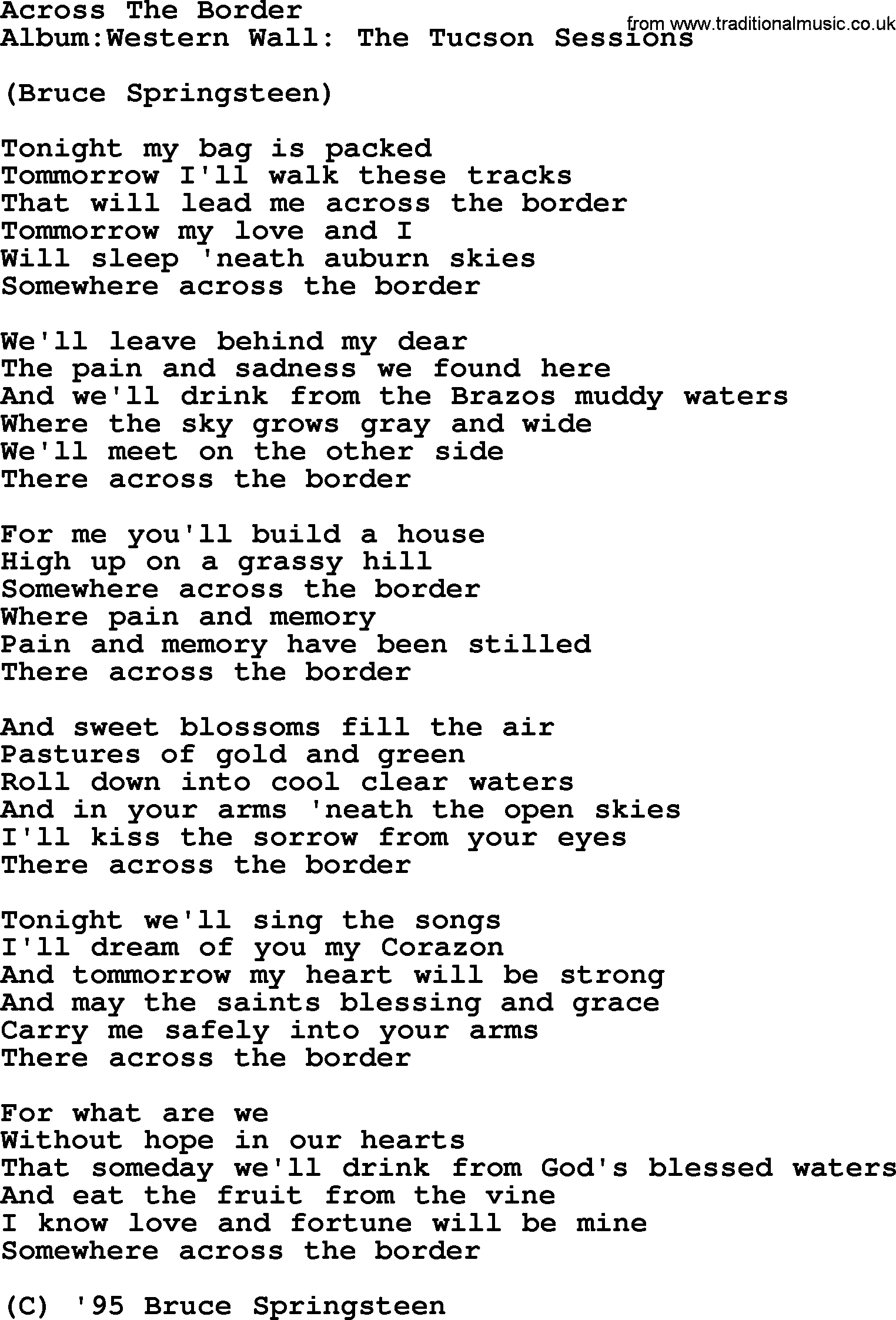 Emmylou Harris song: Across The Border lyrics