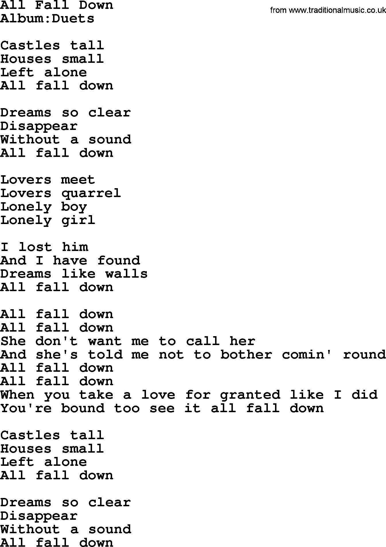 Emmylou Harris song: All Fall Down lyrics