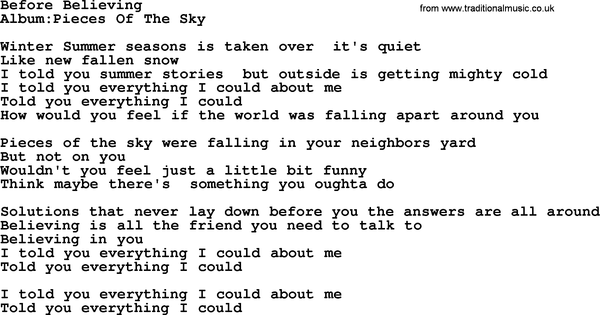 Emmylou Harris song: Before Believing lyrics