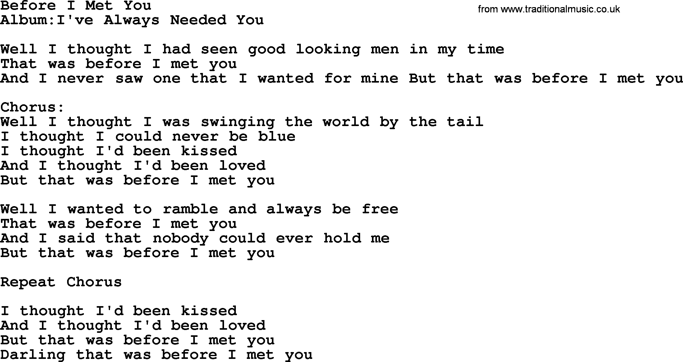 Emmylou Harris song: Before I Met You lyrics