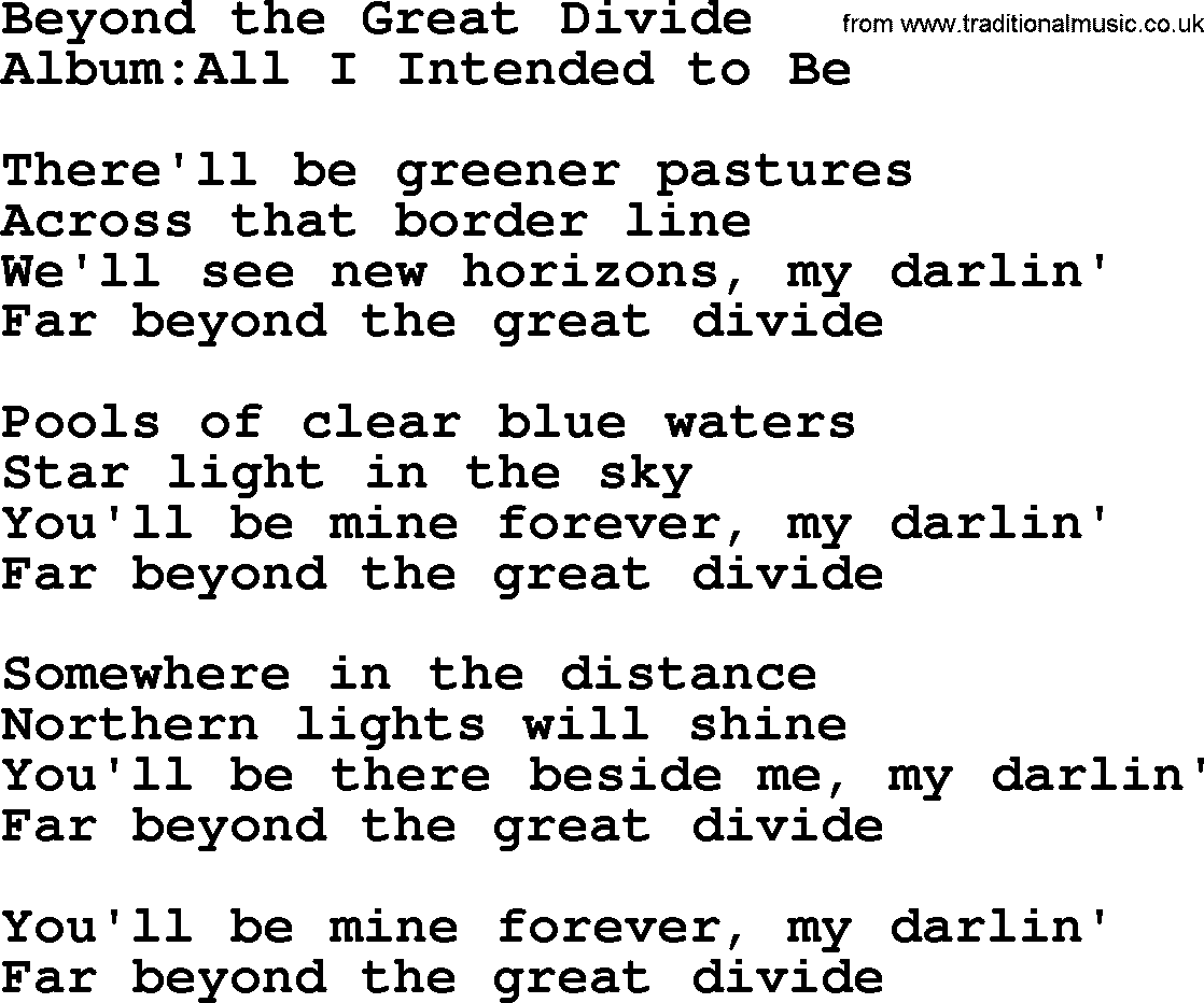 Emmylou Harris song: Beyond the Great Divide lyrics