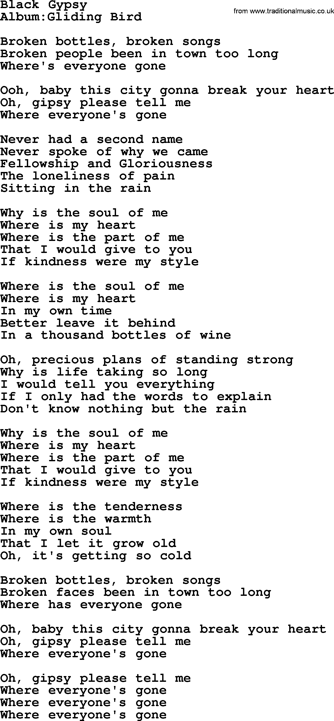 Emmylou Harris song: Black Gypsy lyrics