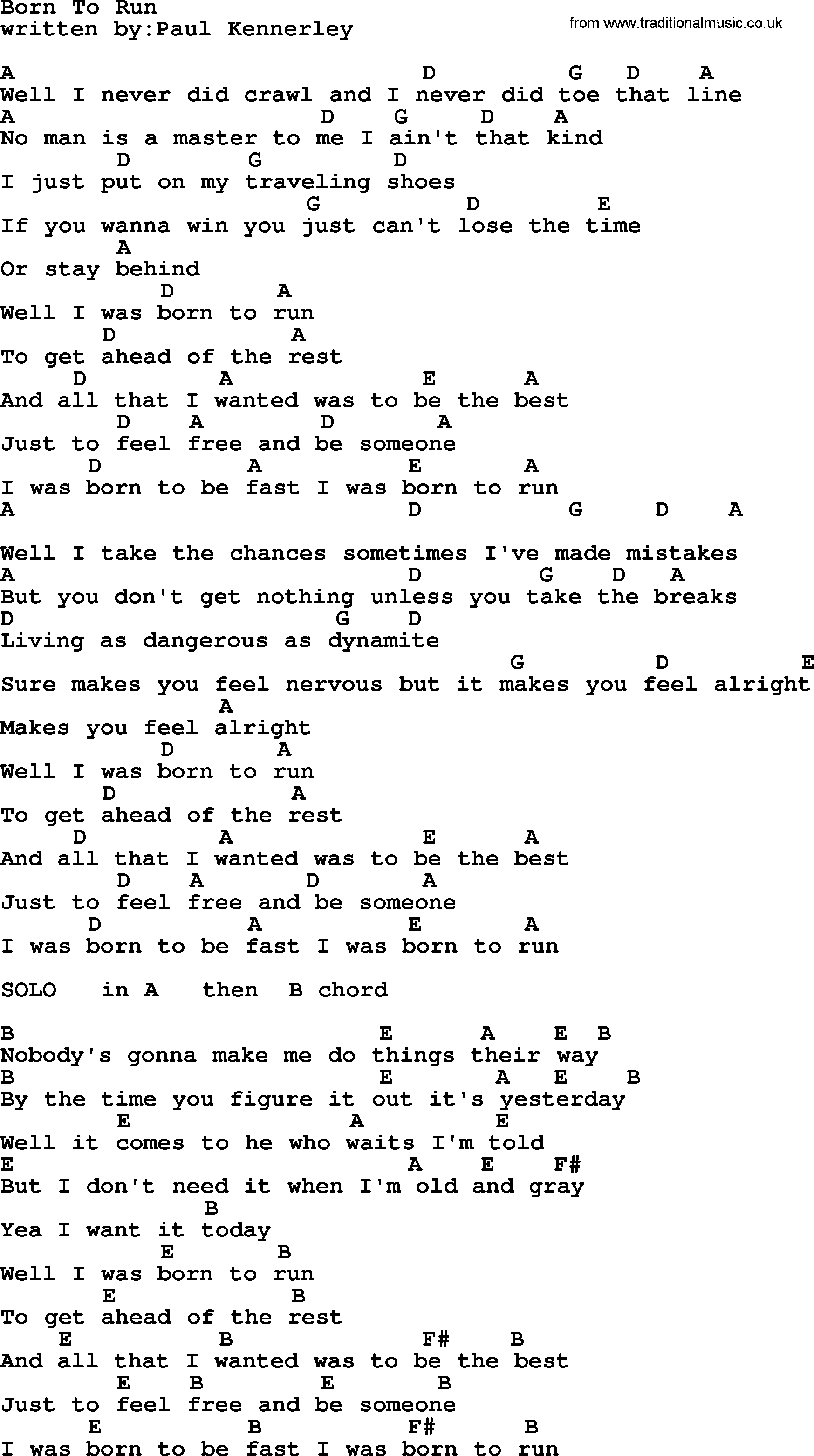 Emmylou Harris song: Born To Run lyrics and chords