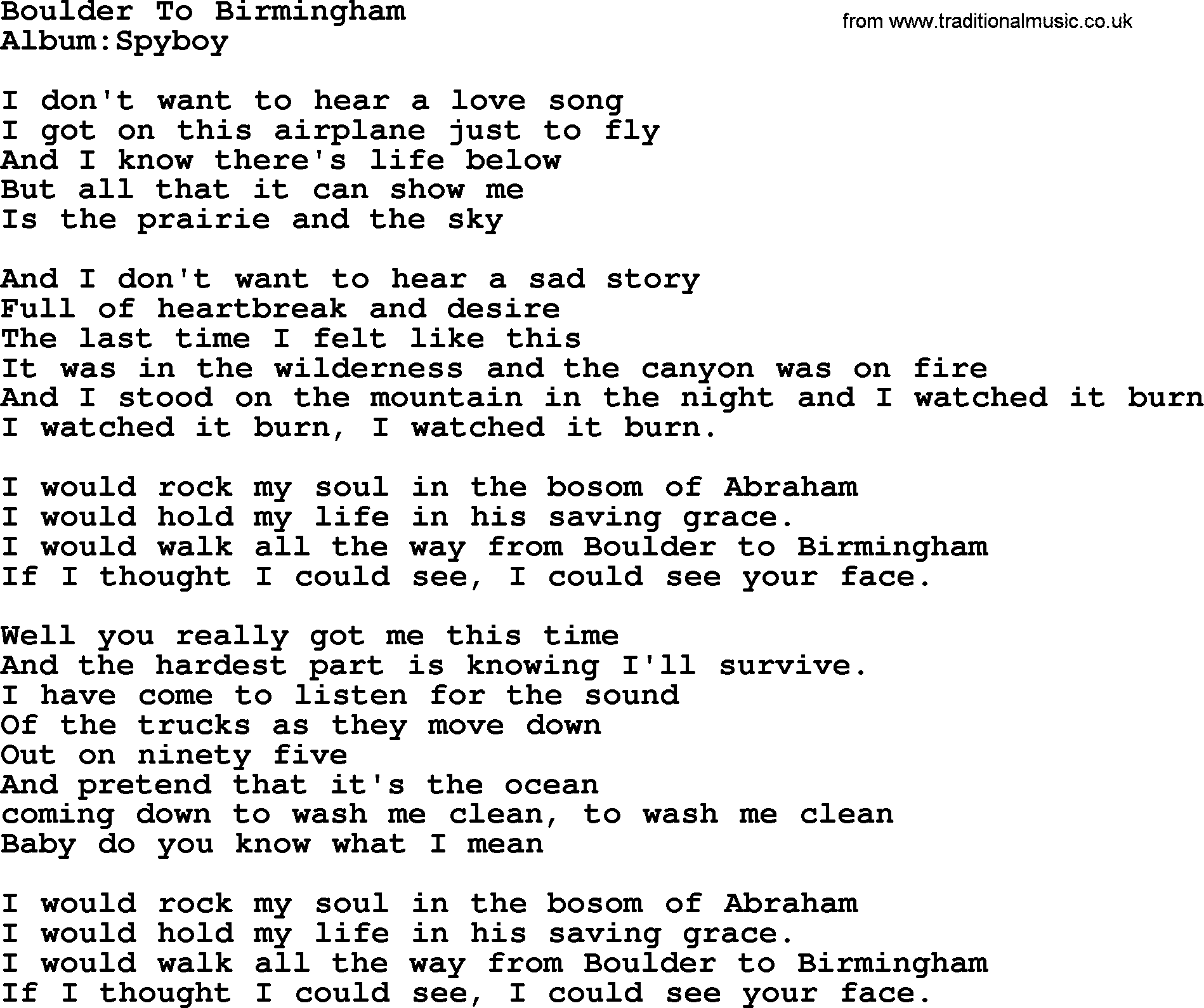 Emmylou Harris song: Boulder To Birmingham lyrics