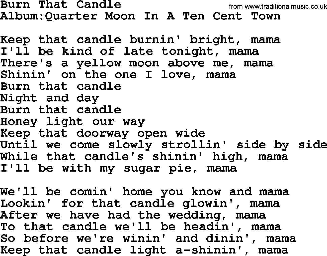 Emmylou Harris song: Burn That Candle lyrics