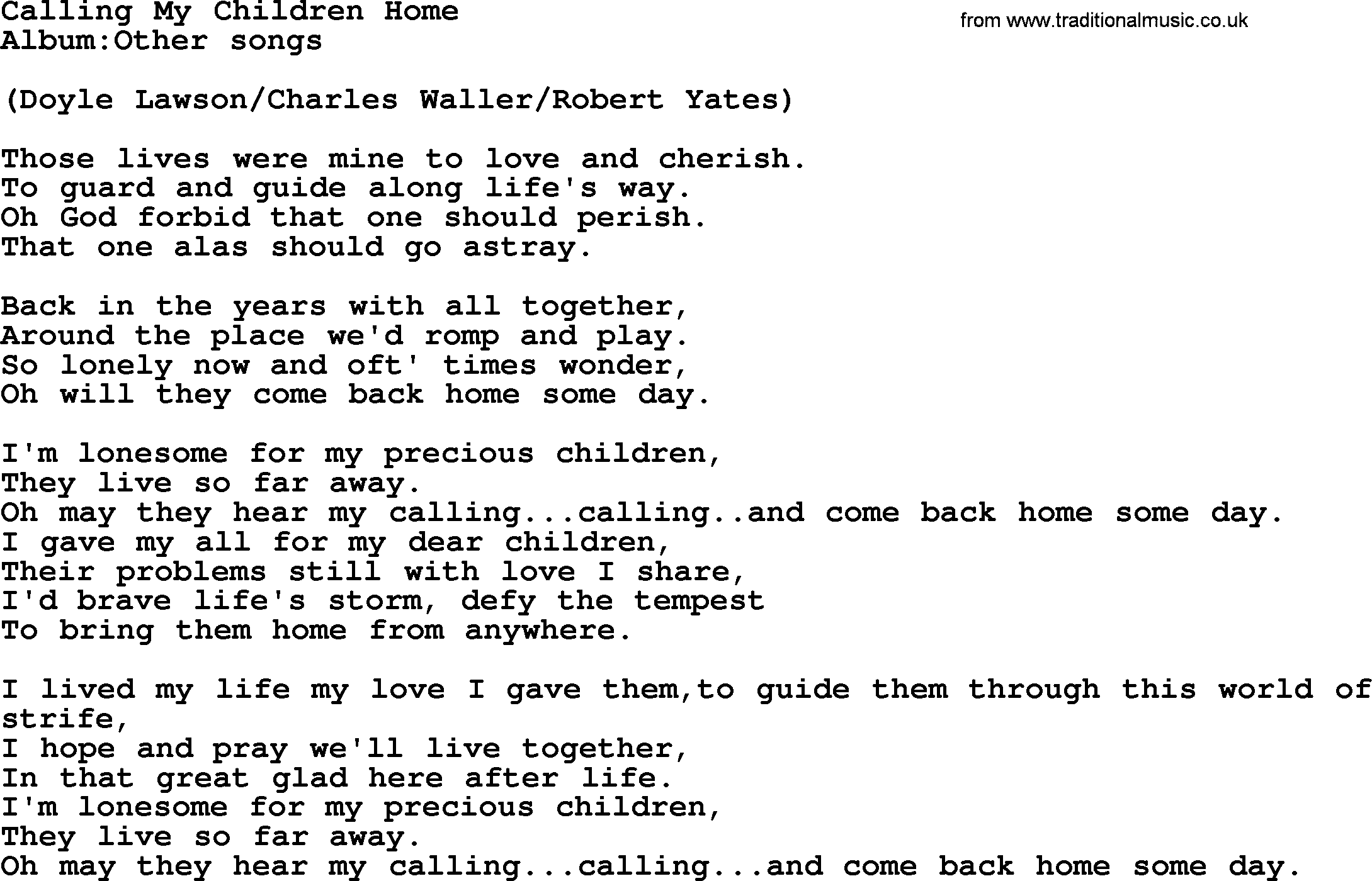 Emmylou Harris song: Calling My Children Home lyrics