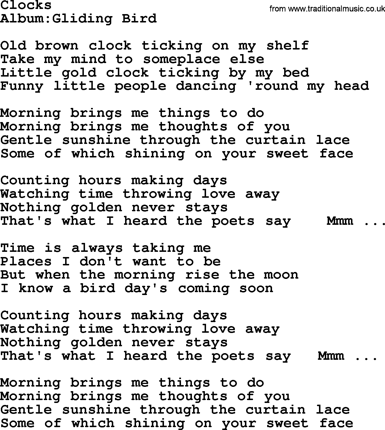 Emmylou Harris song: Clocks lyrics