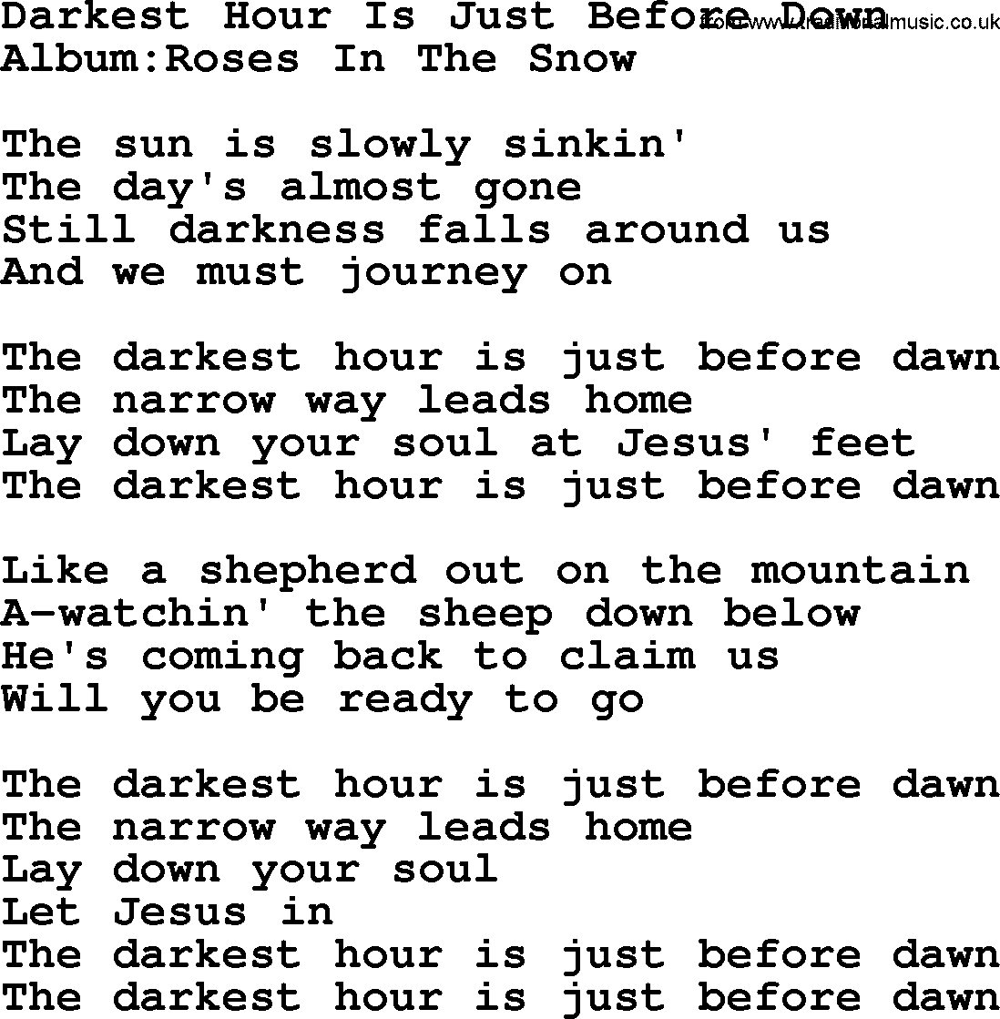 Emmylou Harris song: Darkest Hour Is Just Before Down lyrics