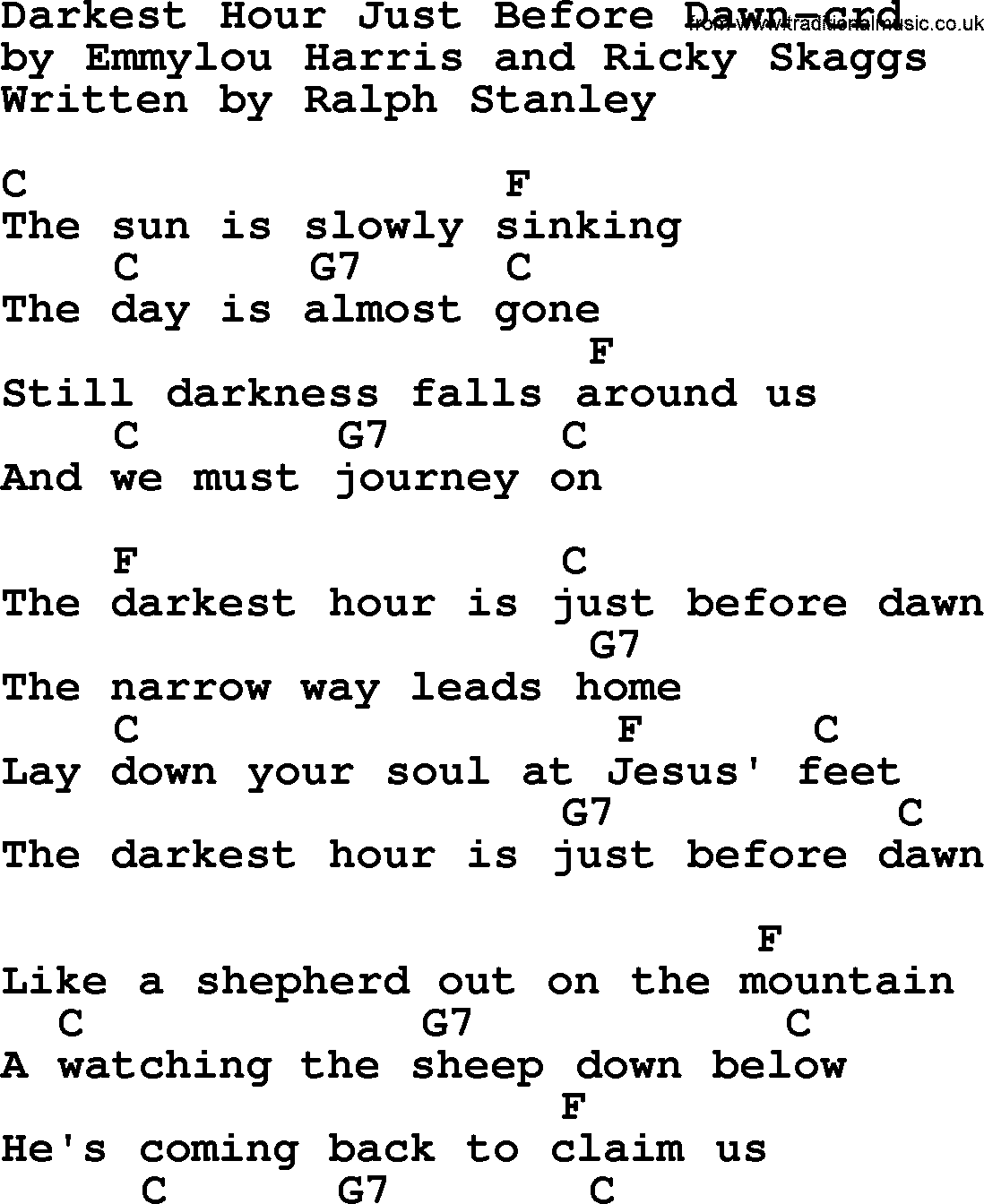 Emmylou Harris song: Darkest Hour Just Before Dawn lyrics and chords