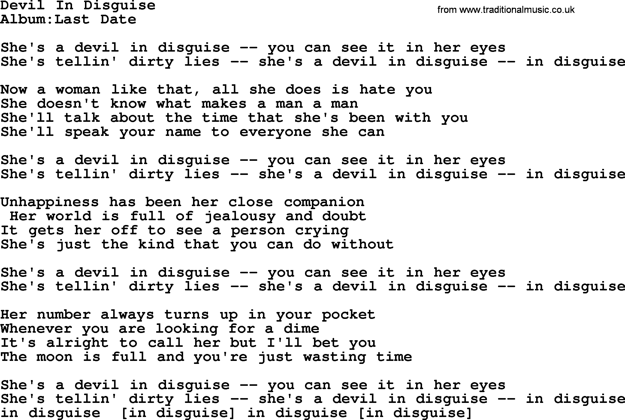 Emmylou Harris song: Devil In Disguise lyrics