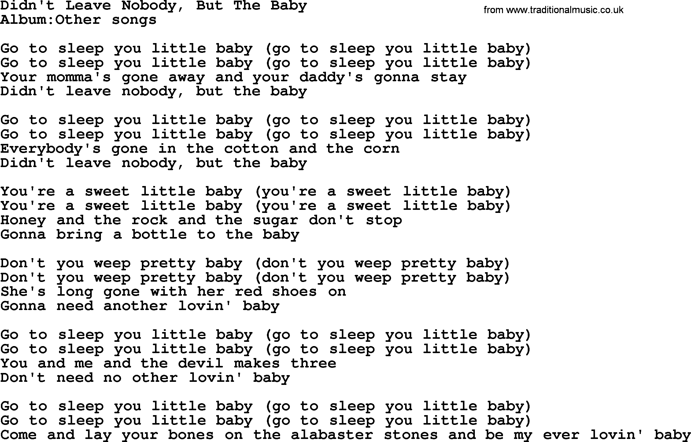 Emmylou Harris song: Didn't Leave Nobody, But The Baby lyrics