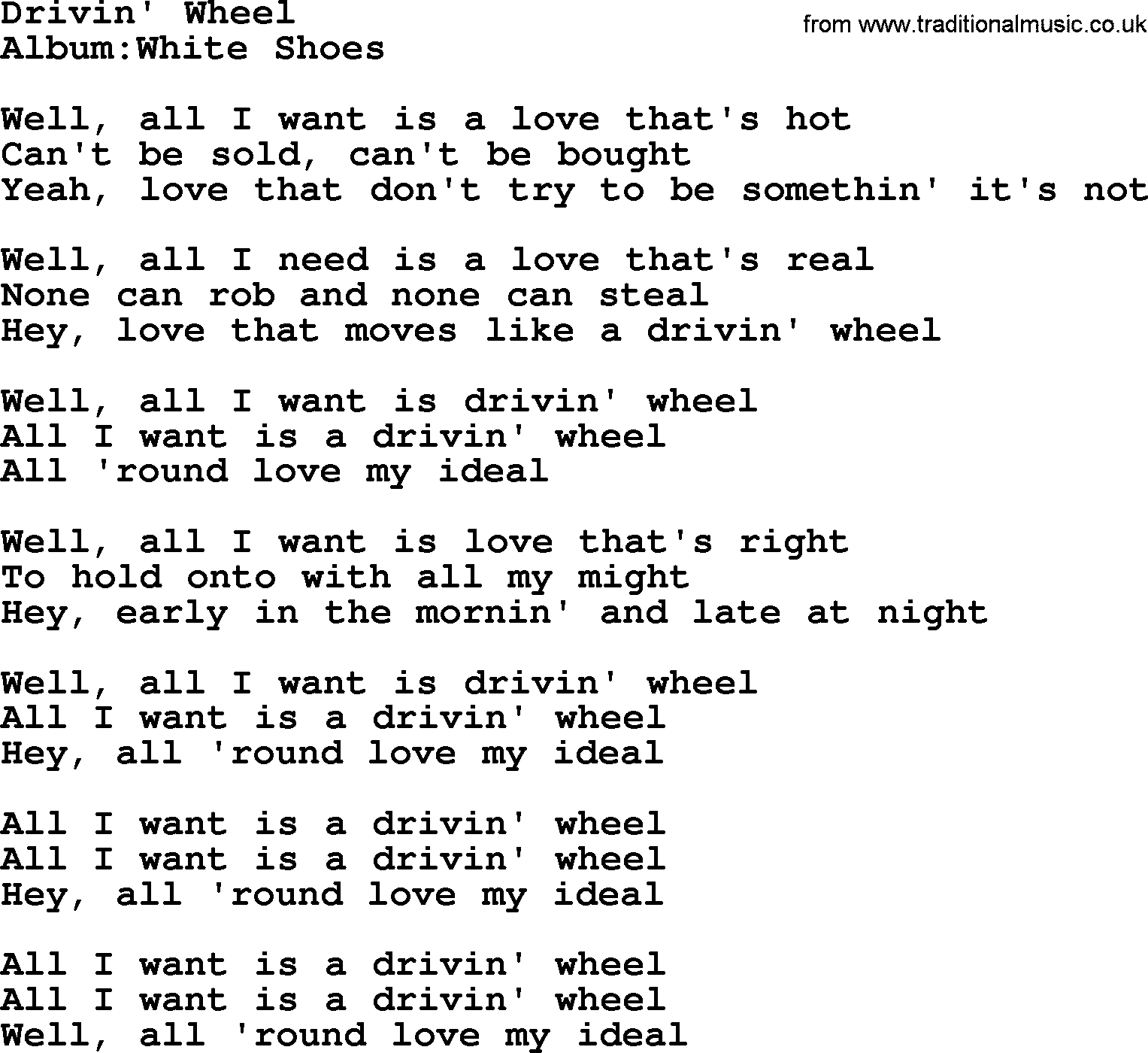 Emmylou Harris song: Drivin' Wheel lyrics