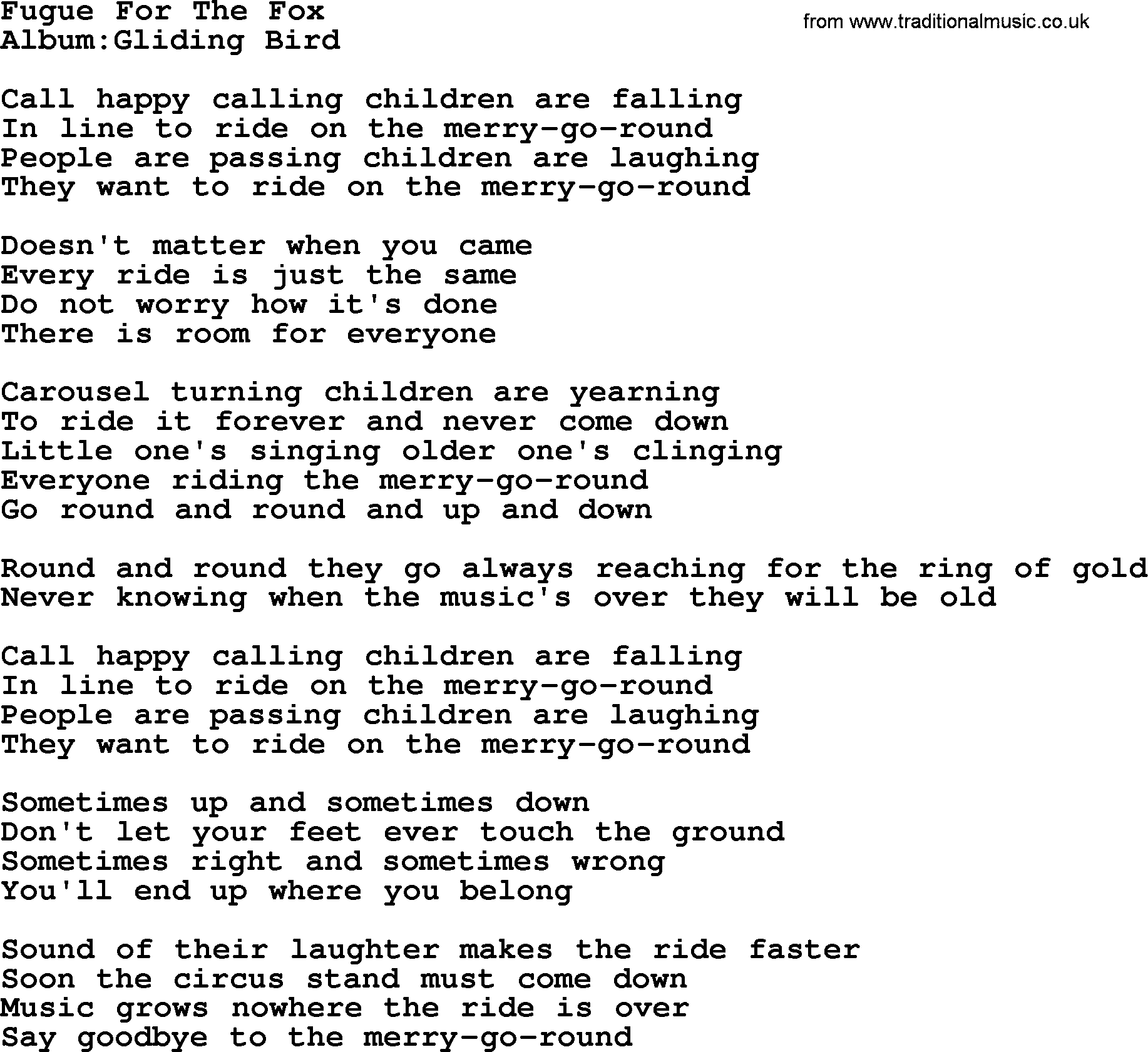 Emmylou Harris song: Fugue For The Fox lyrics