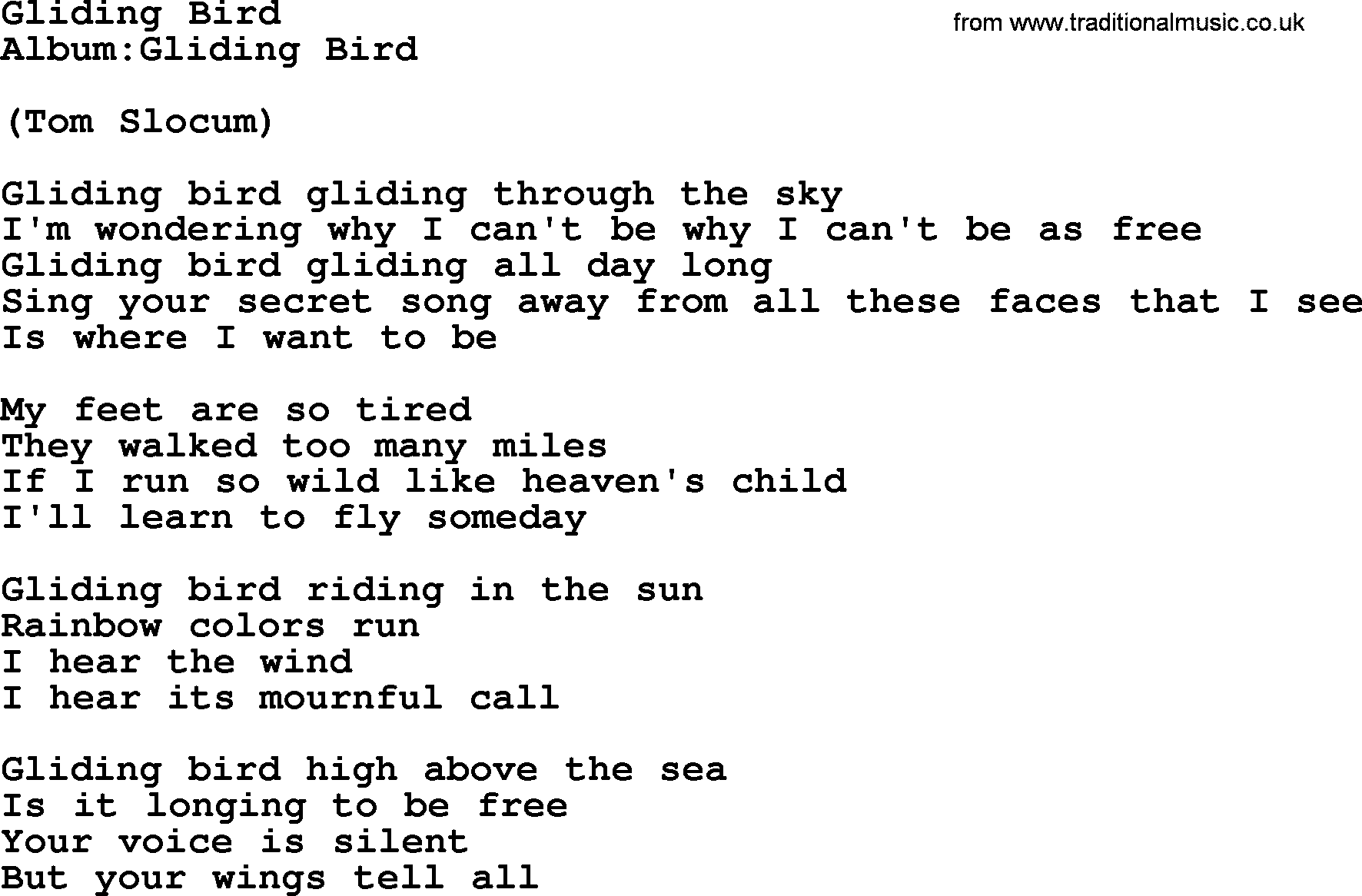 Emmylou Harris song: Gliding Bird lyrics