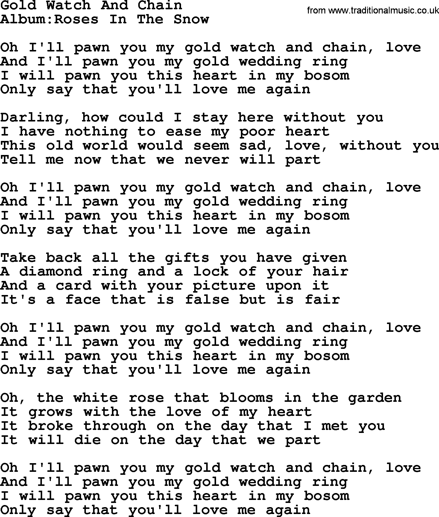 Emmylou Harris song: Gold Watch And Chain lyrics