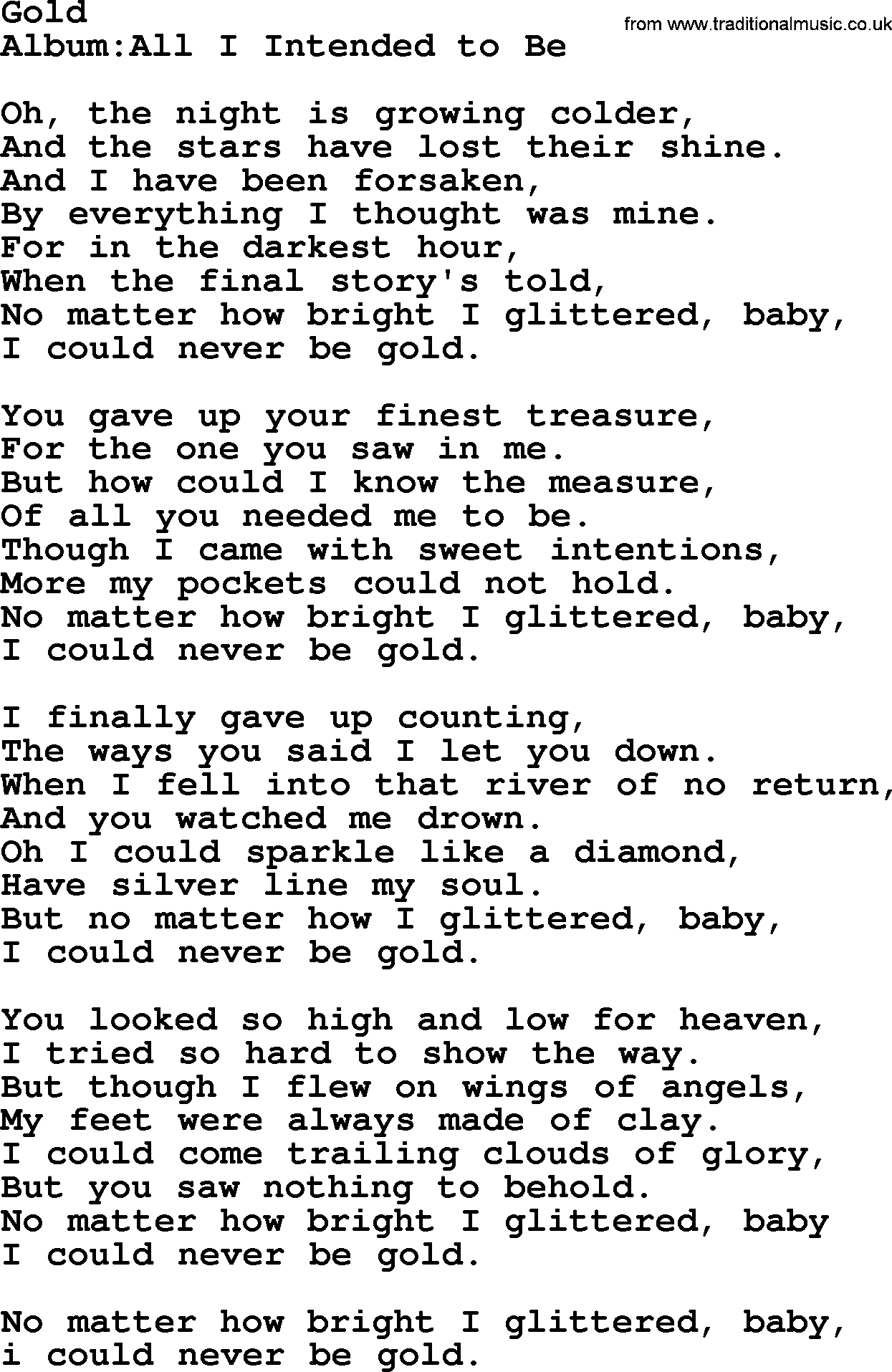 Emmylou Harris song: Gold lyrics