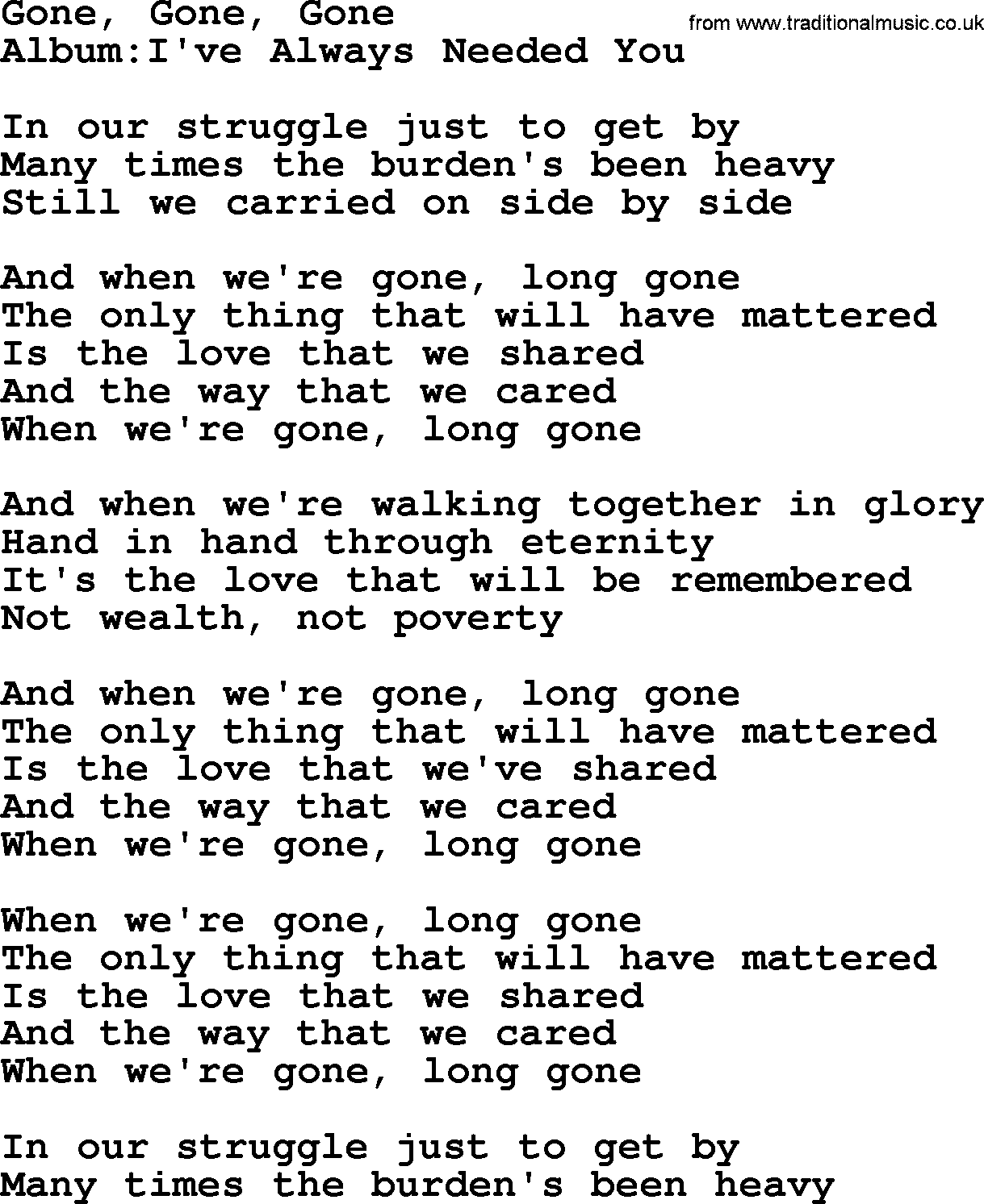 Emmylou Harris song: Gone, Gone, Gone lyrics