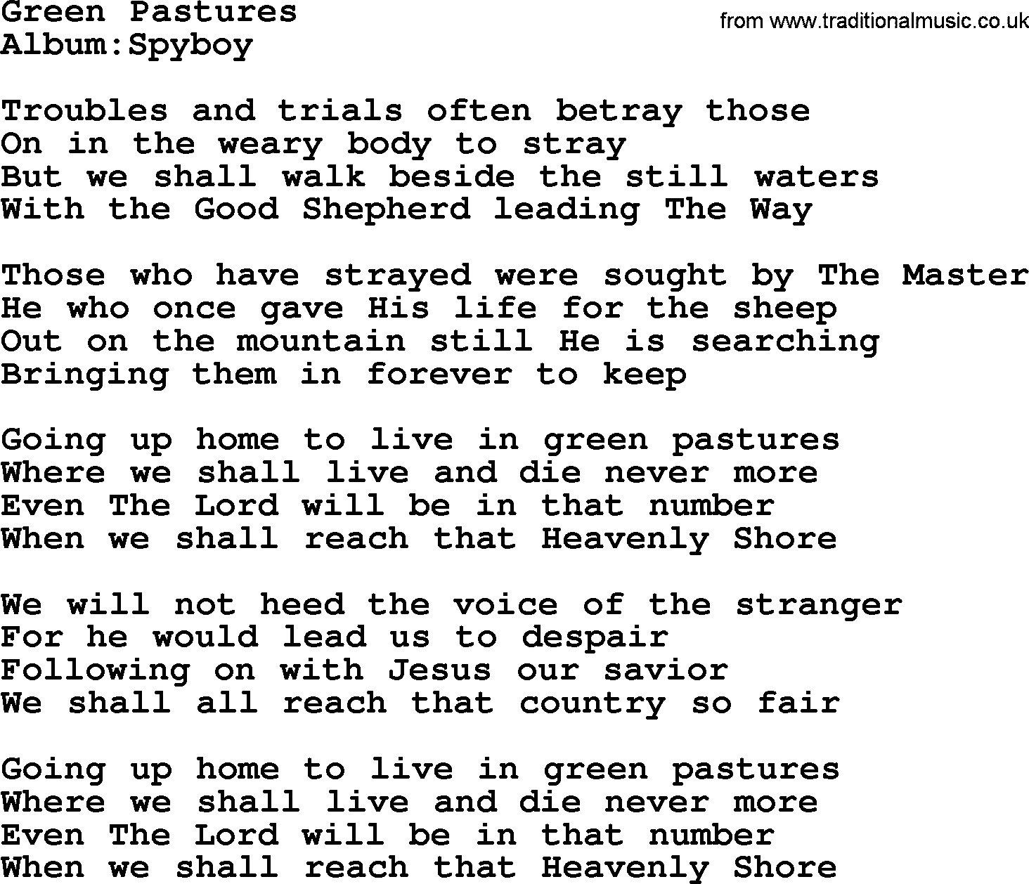 Emmylou Harris song: Green Pastures lyrics