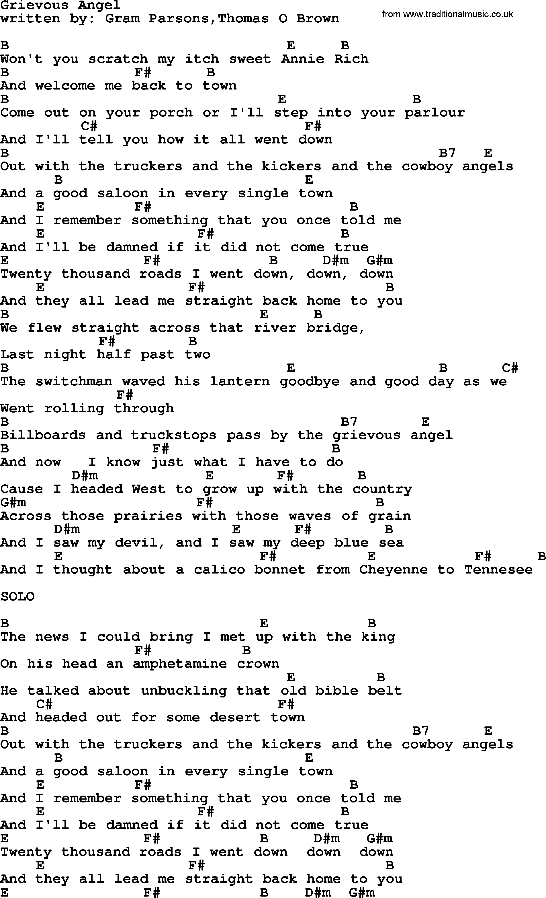 Emmylou Harris song: Grievous Angel lyrics and chords