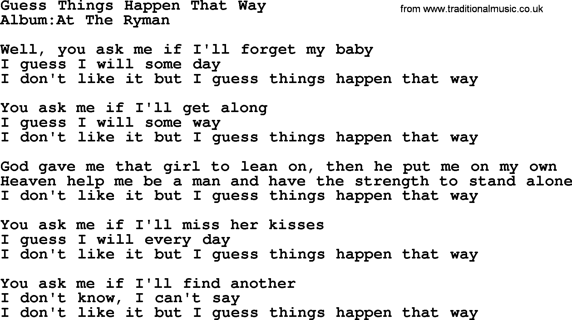 Emmylou Harris song: Guess Things Happen That Way lyrics