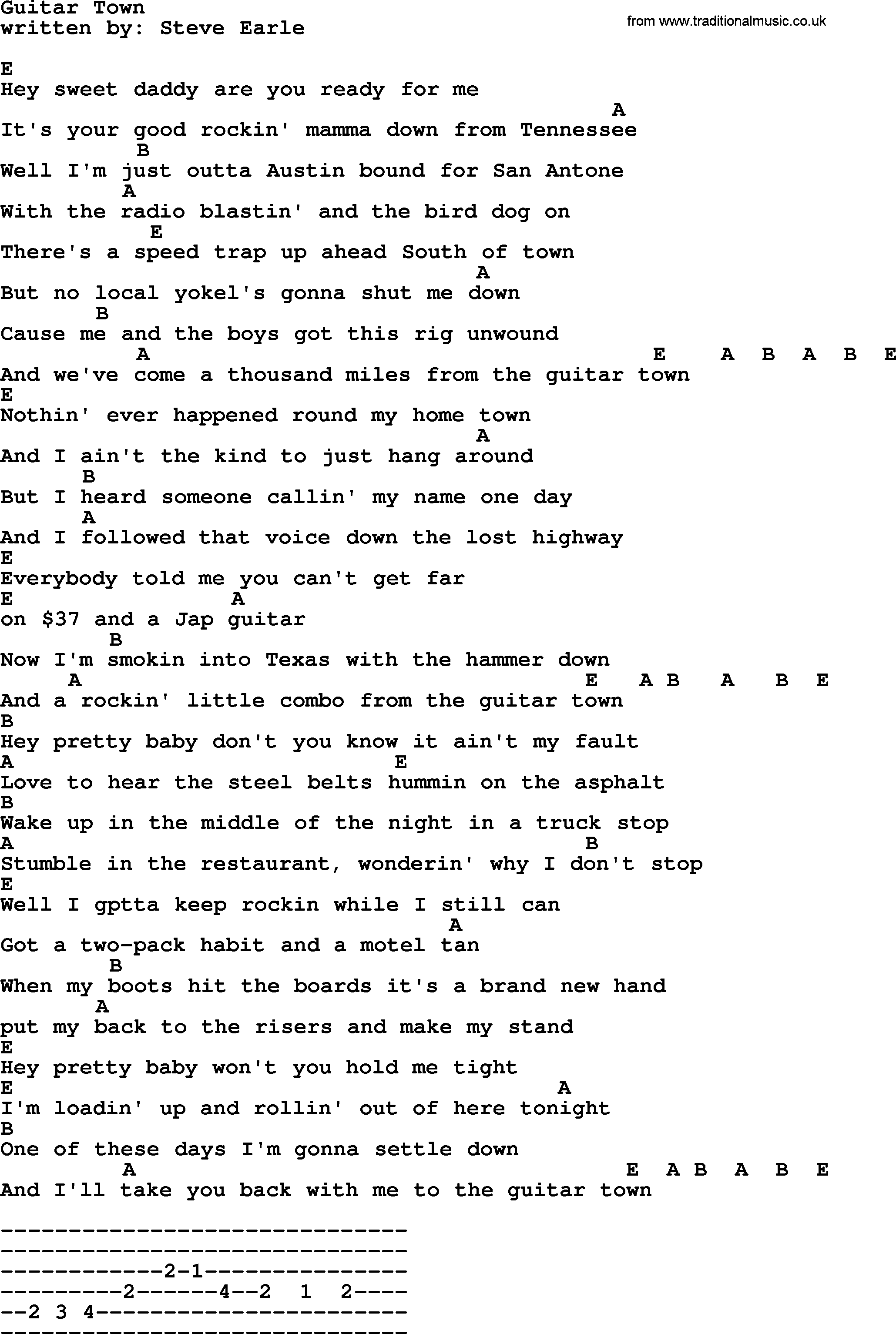 Emmylou Harris song: Guitar Town lyrics and chords