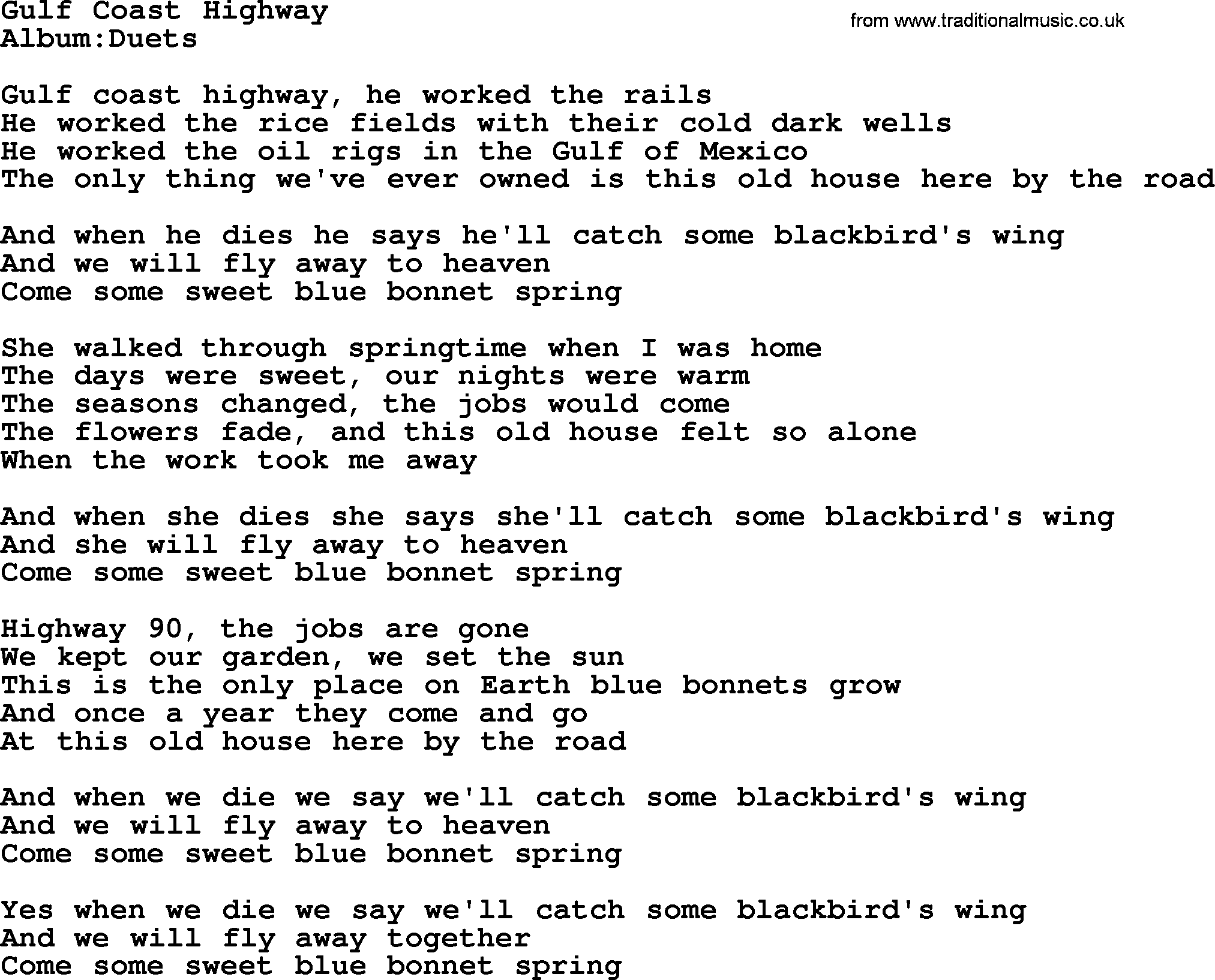 Emmylou Harris song: Gulf Coast Highway lyrics