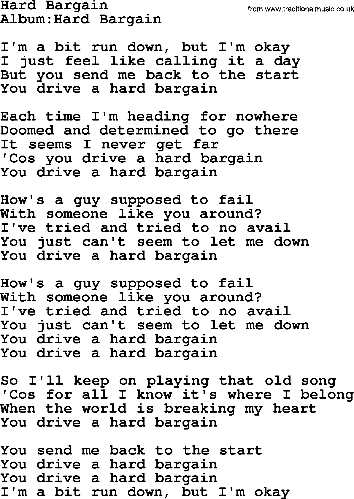 Emmylou Harris song: Hard Bargain lyrics