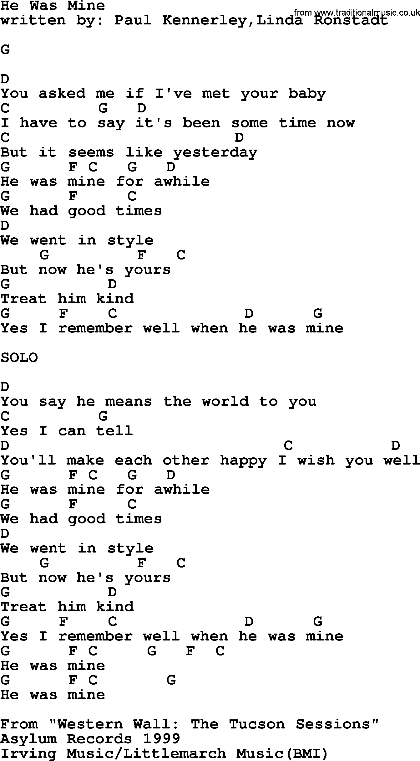 Emmylou Harris song: He Was Mine lyrics and chords