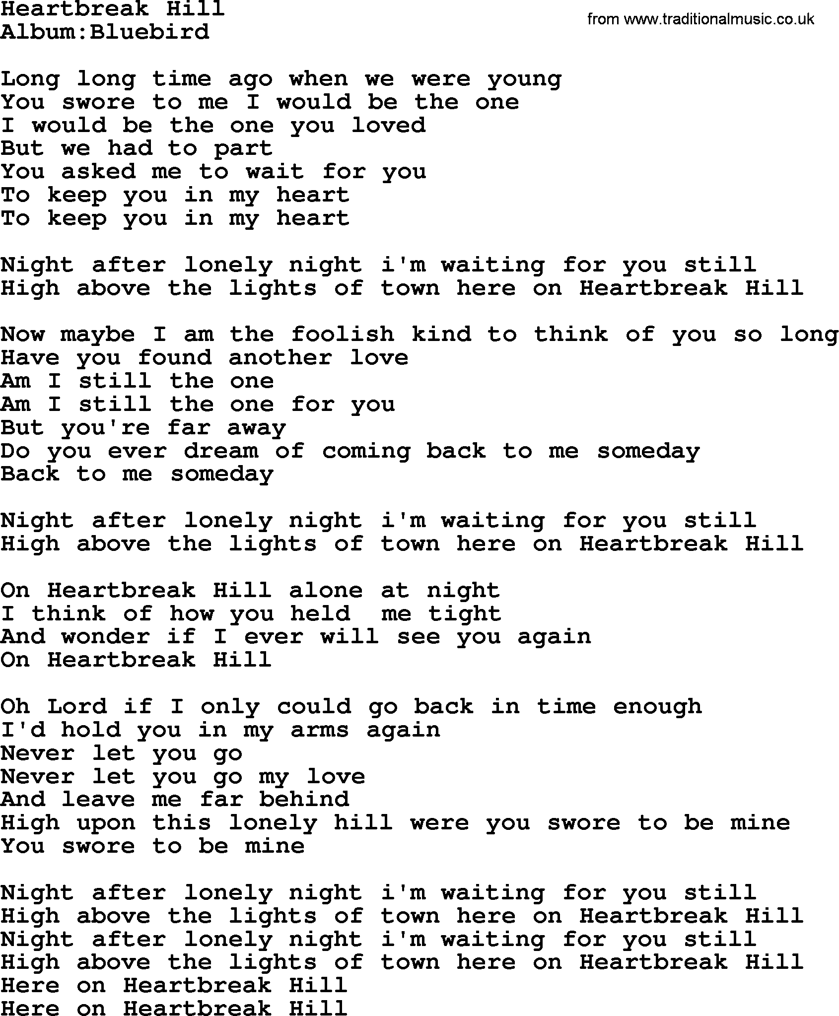 Emmylou Harris song: Heartbreak Hill lyrics