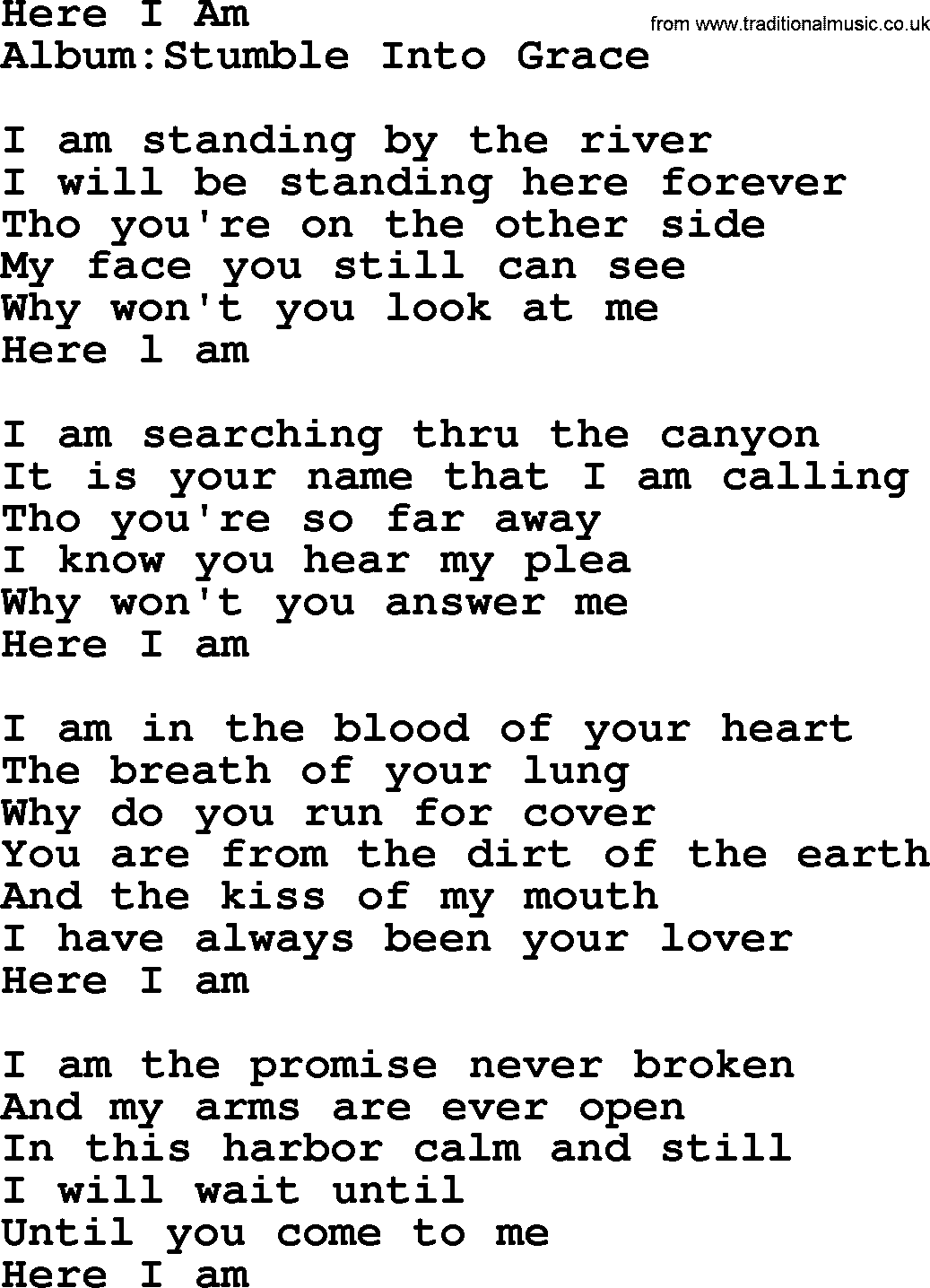 Emmylou Harris song: Here I Am lyrics