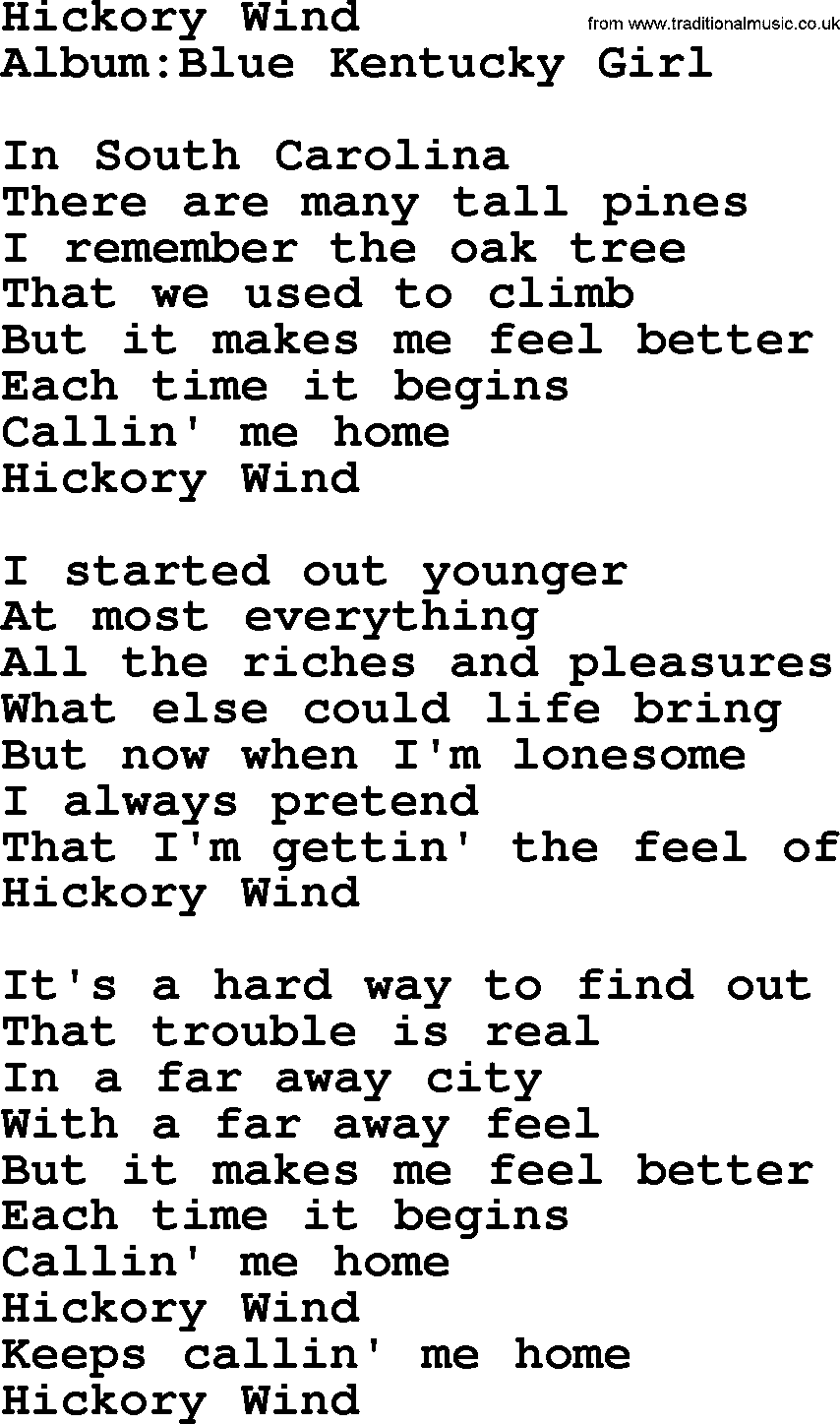 Emmylou Harris song: Hickory Wind lyrics