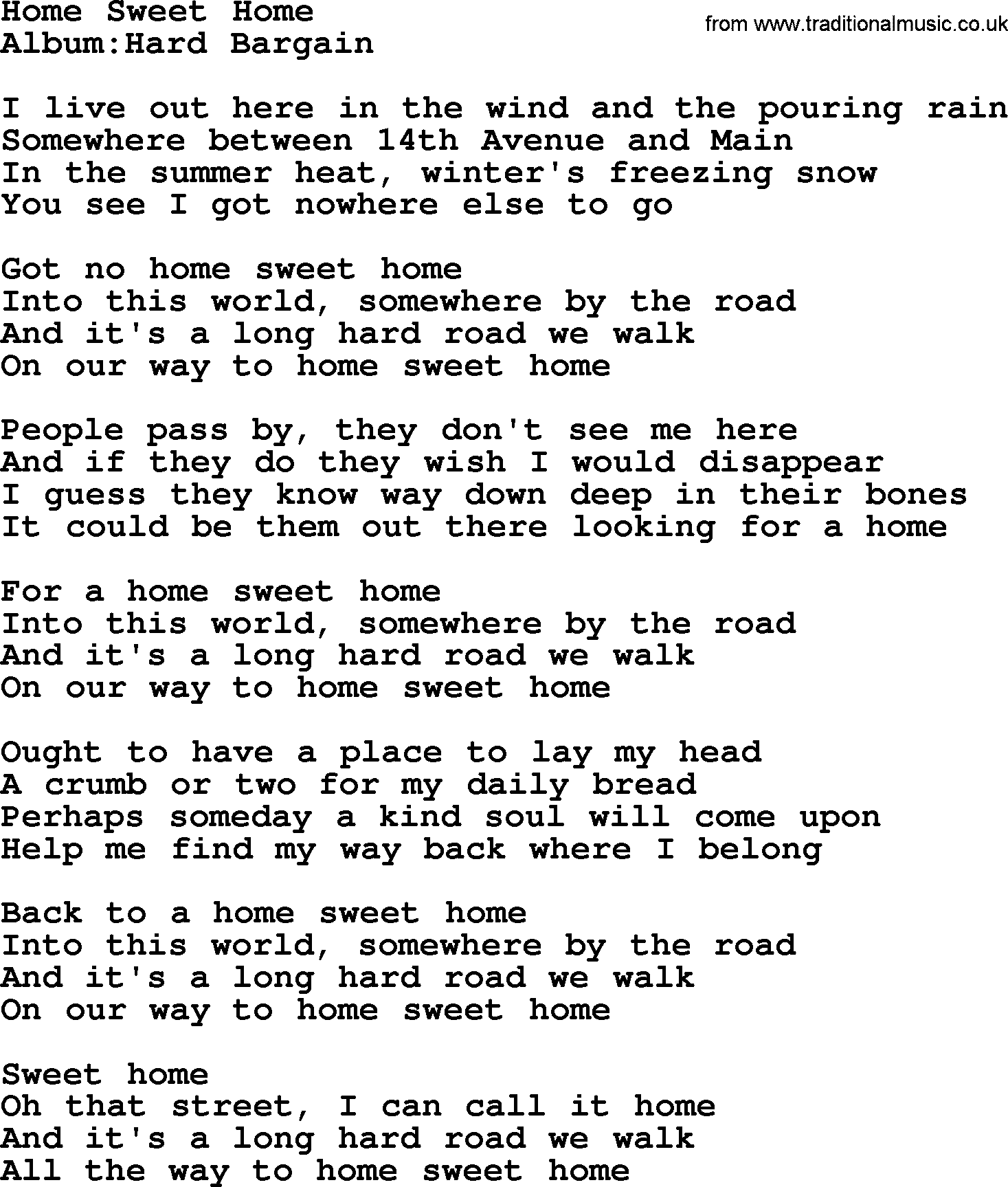 Emmylou Harris song: Home Sweet Home lyrics