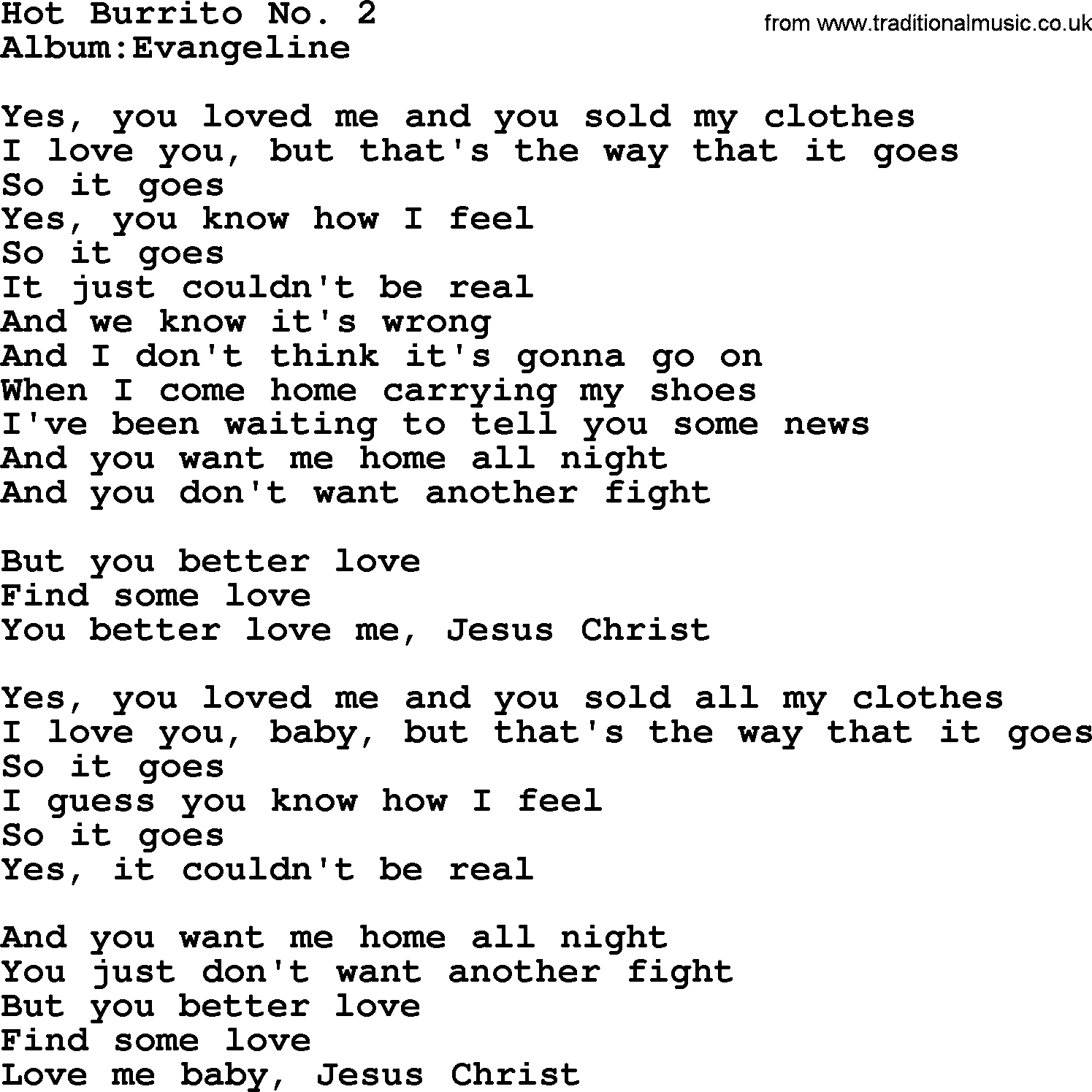 Emmylou Harris song: Hot Burrito No. 2 lyrics