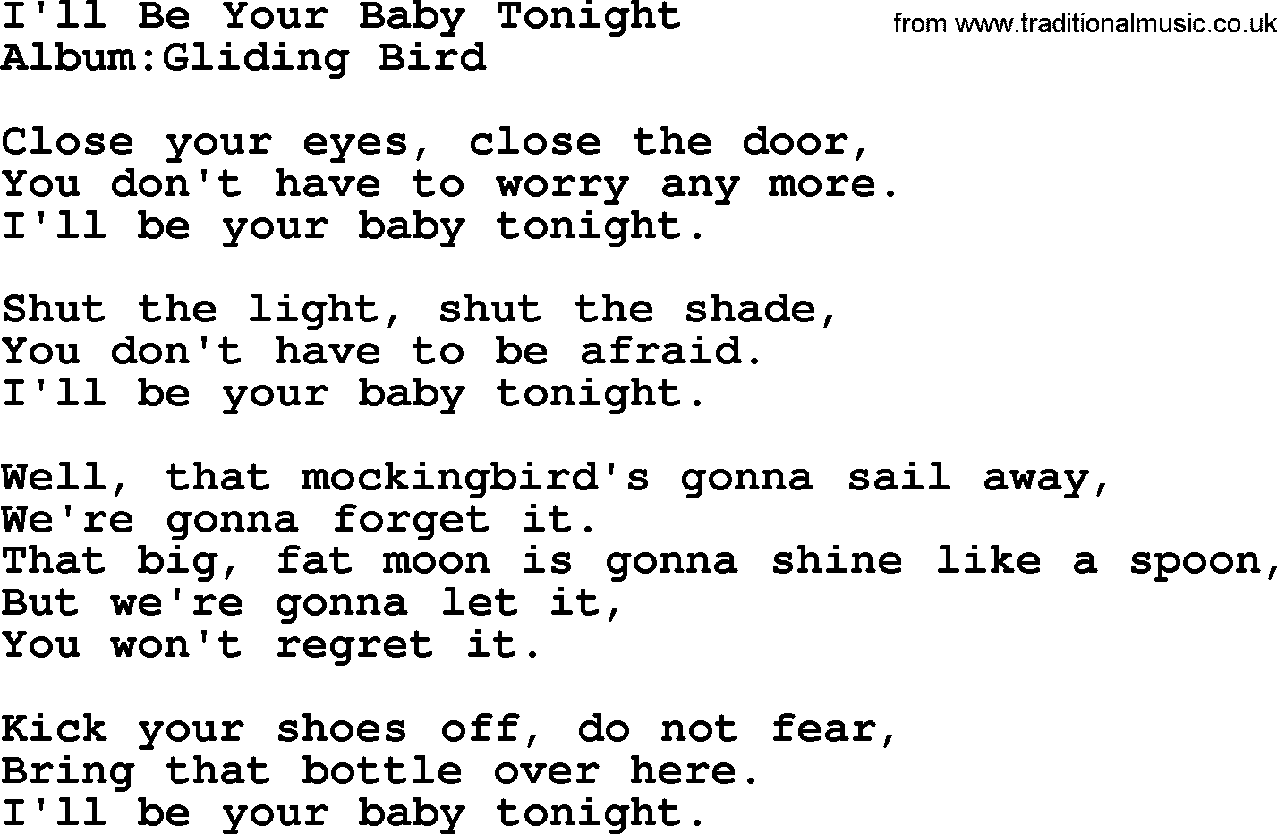 Emmylou Harris song: I'll Be Your Baby Tonight lyrics