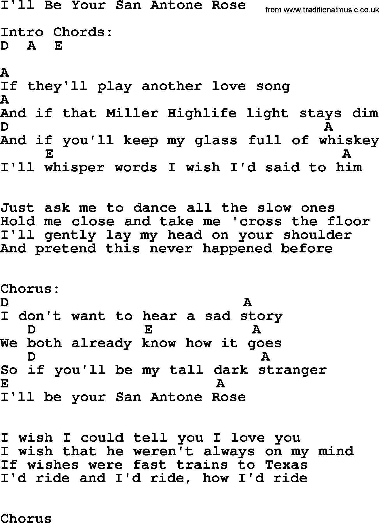 Emmylou Harris song: I'll Be Your San Antone Rose lyrics and chords