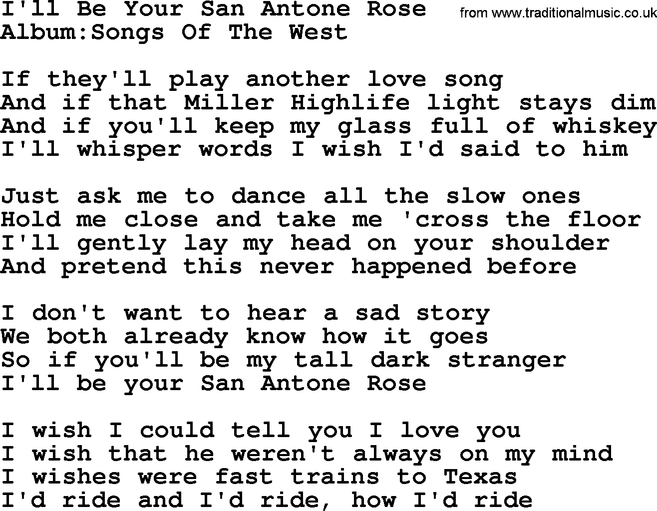 Emmylou Harris song: I'll Be Your San Antone Rose lyrics