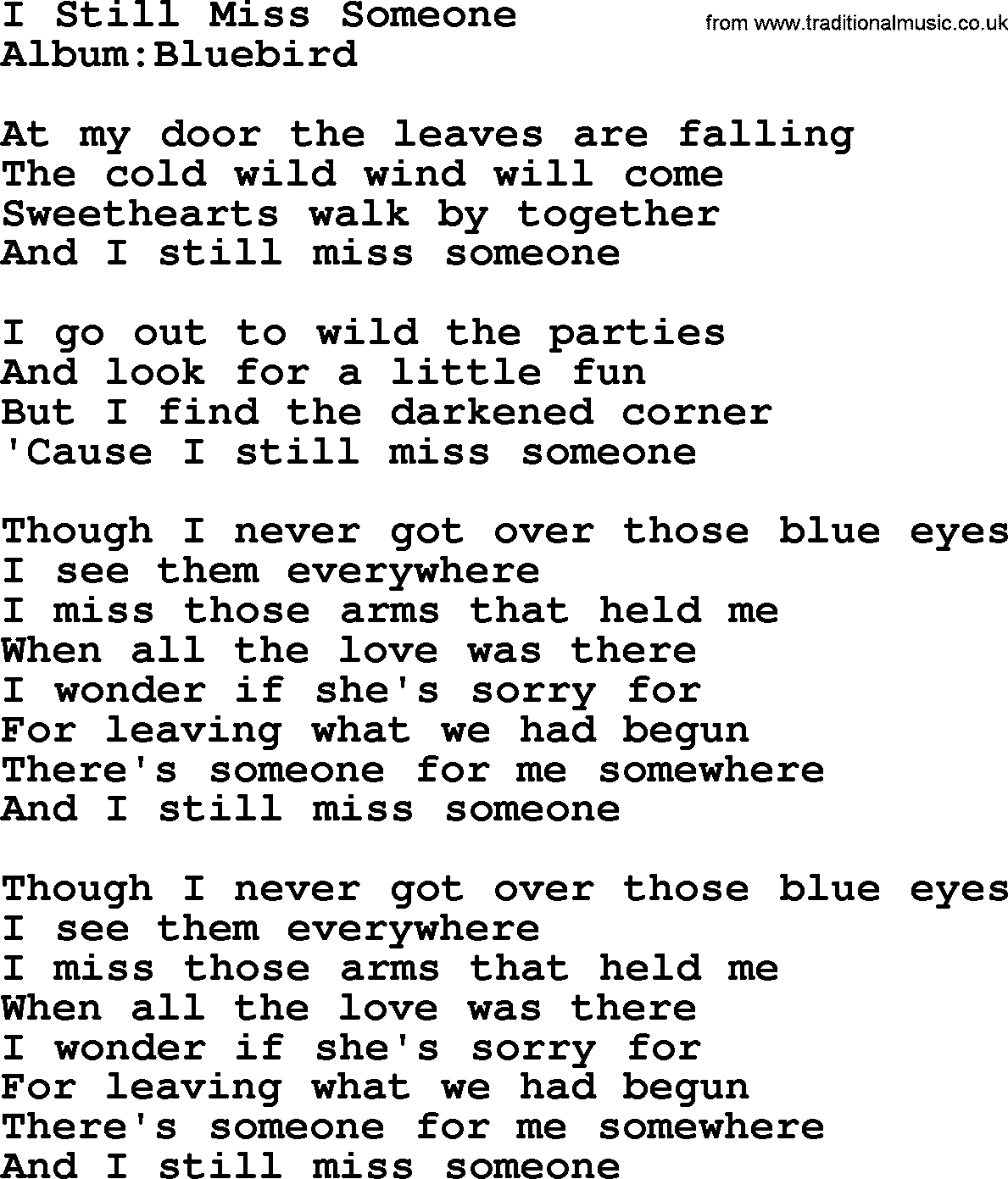 Emmylou Harris song: I Still Miss Someone lyrics
