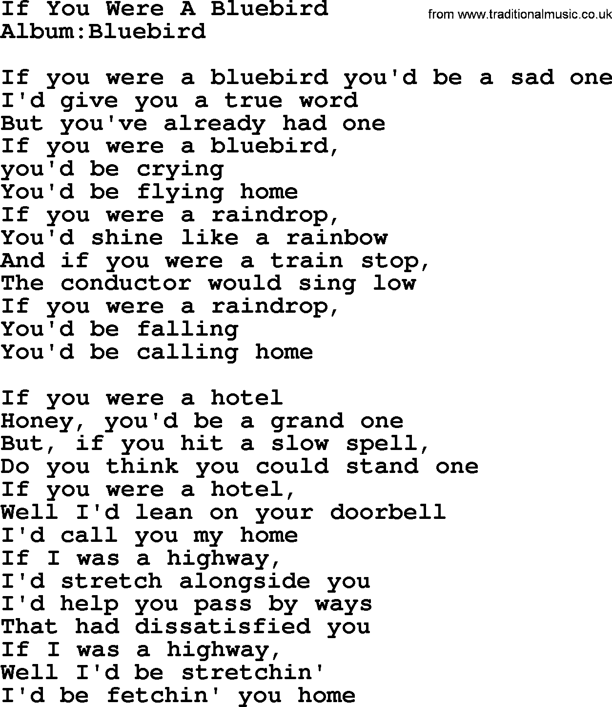 Emmylou Harris song: If You Were A Bluebird lyrics