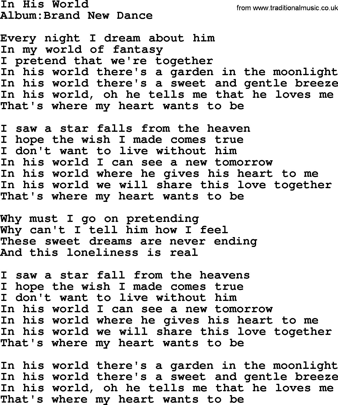 Emmylou Harris song: In His World lyrics