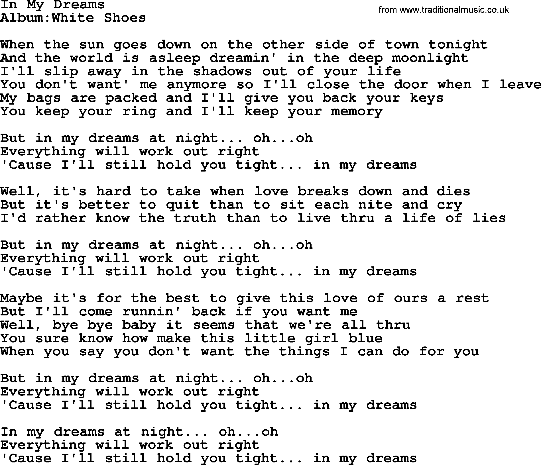 Emmylou Harris song: In My Dreams lyrics