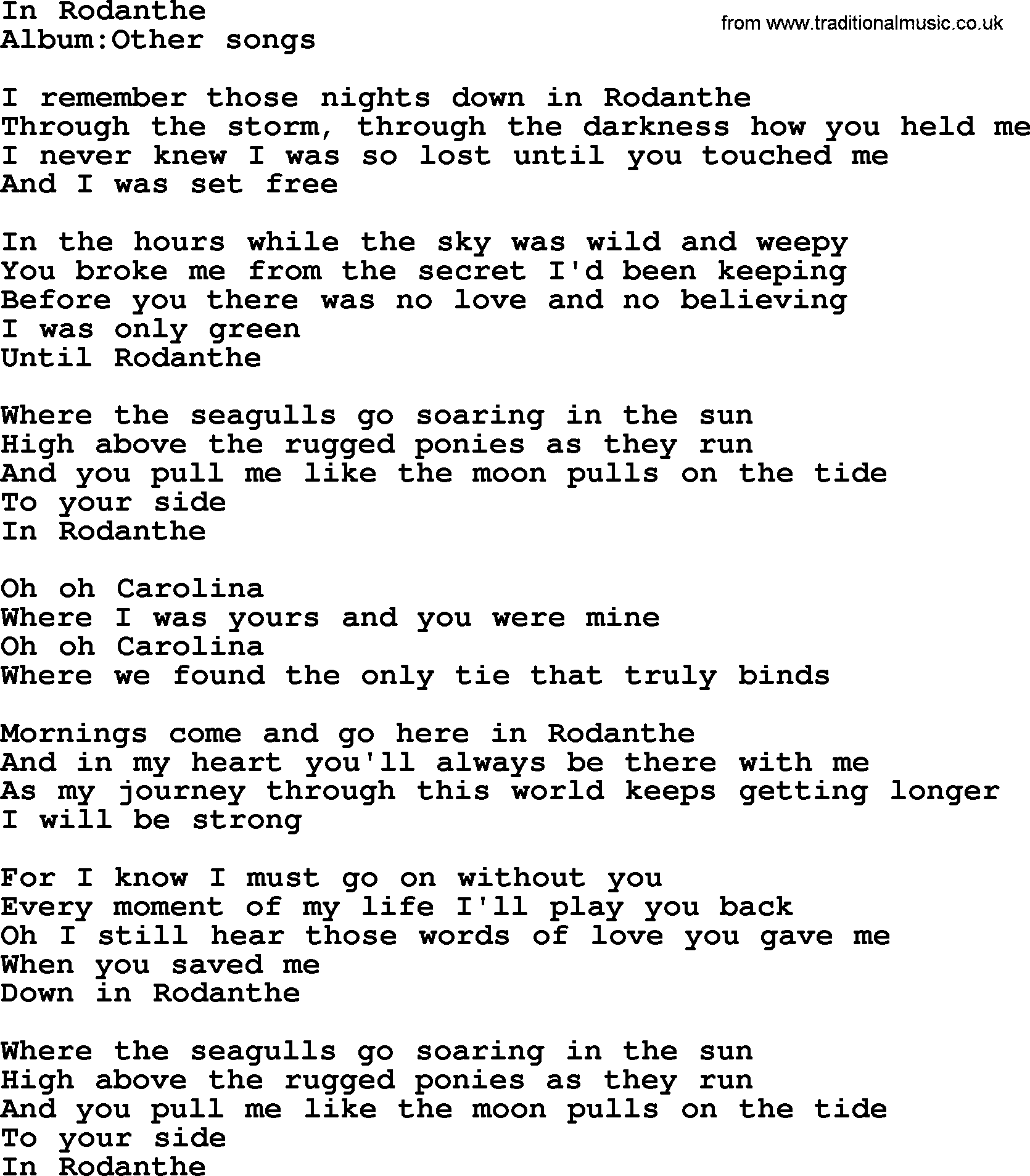 Emmylou Harris song: In Rodanthe lyrics