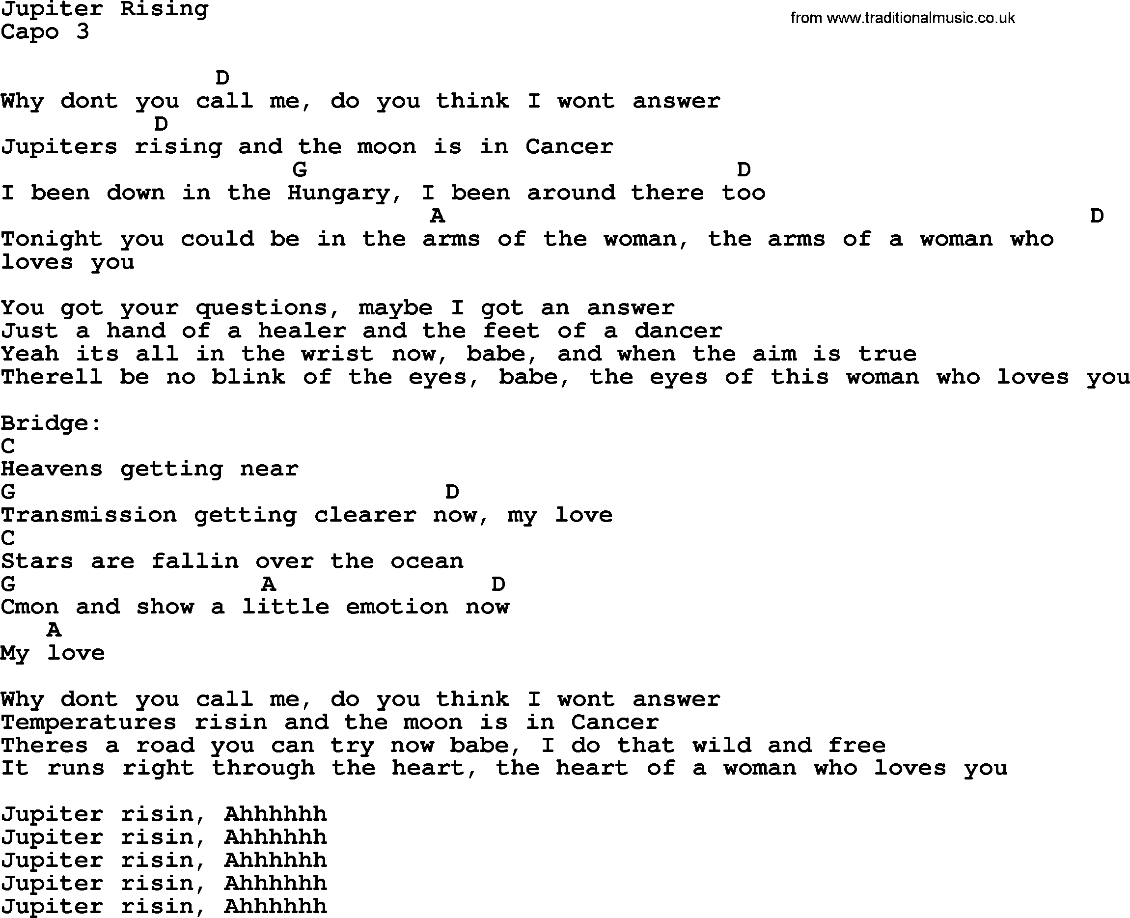 Emmylou Harris song: Jupiter Rising lyrics and chords