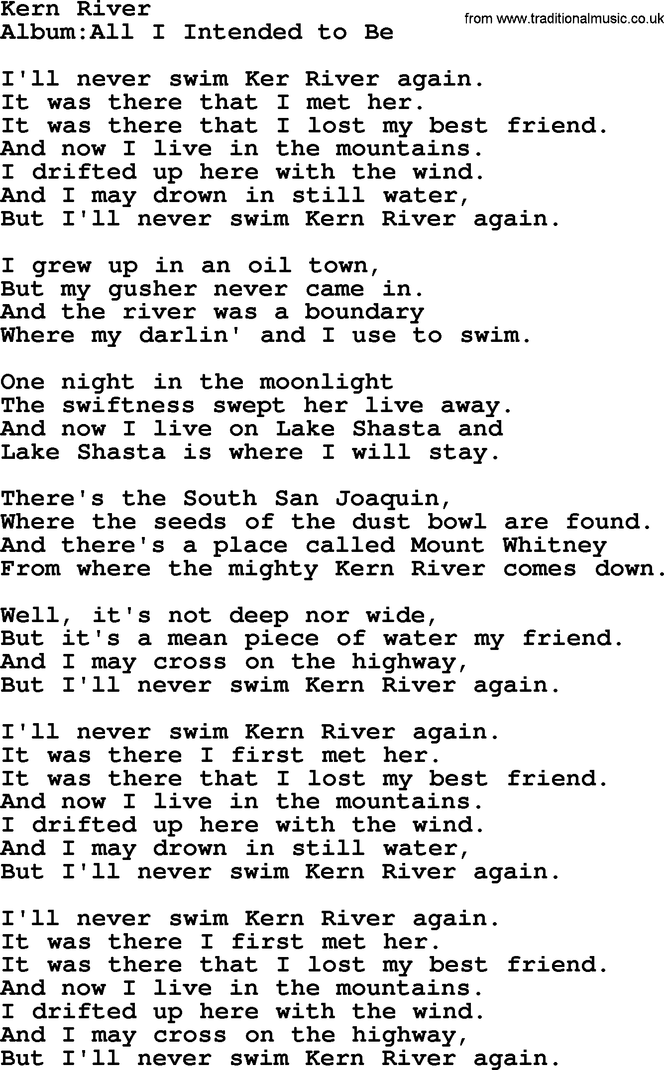Emmylou Harris song: Kern River lyrics