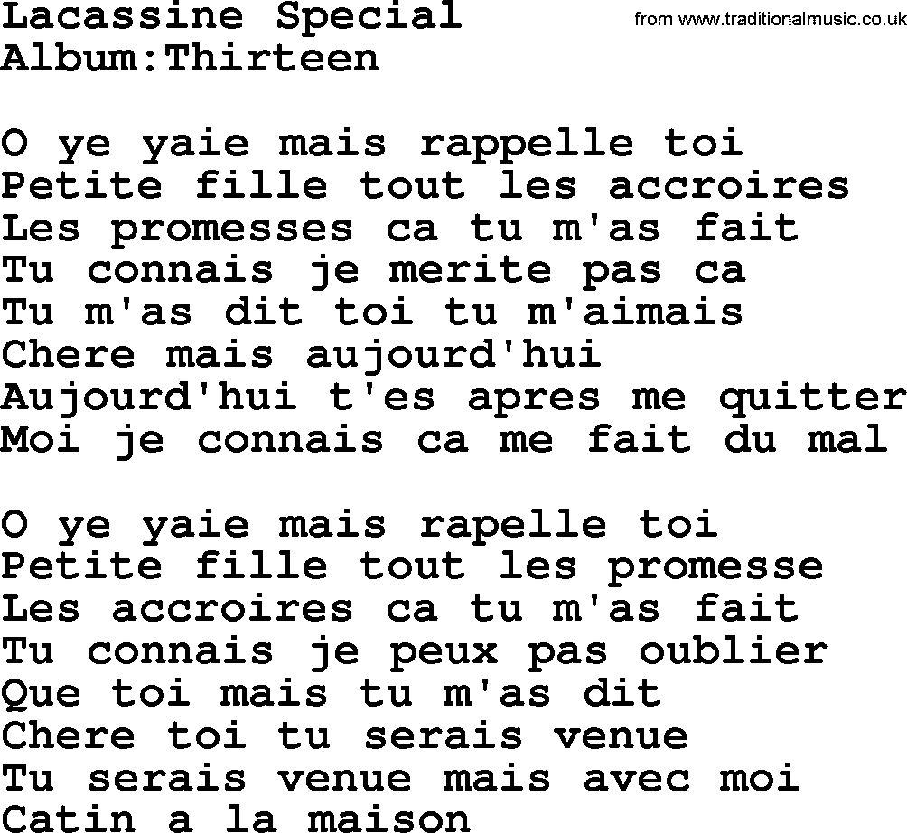Emmylou Harris song: Lacassine Special lyrics