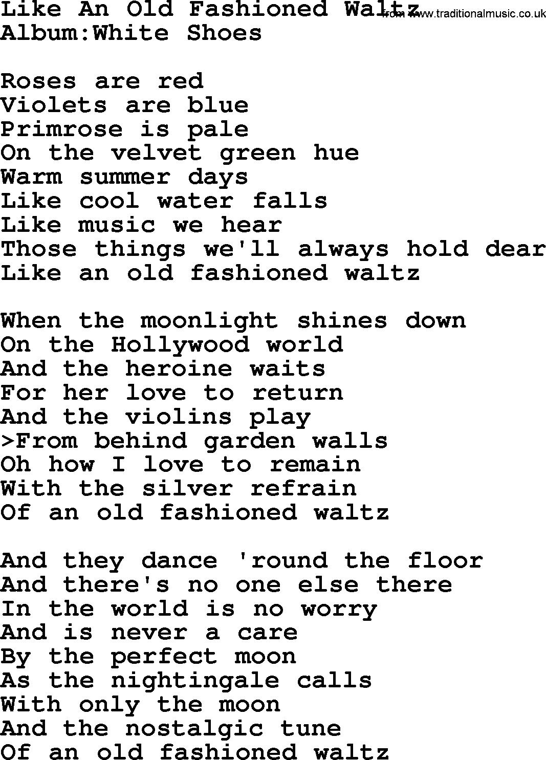Emmylou Harris song: Like An Old Fashioned Waltz lyrics