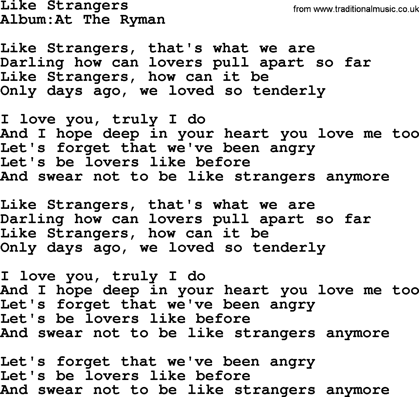 Emmylou Harris song: Like Strangers lyrics