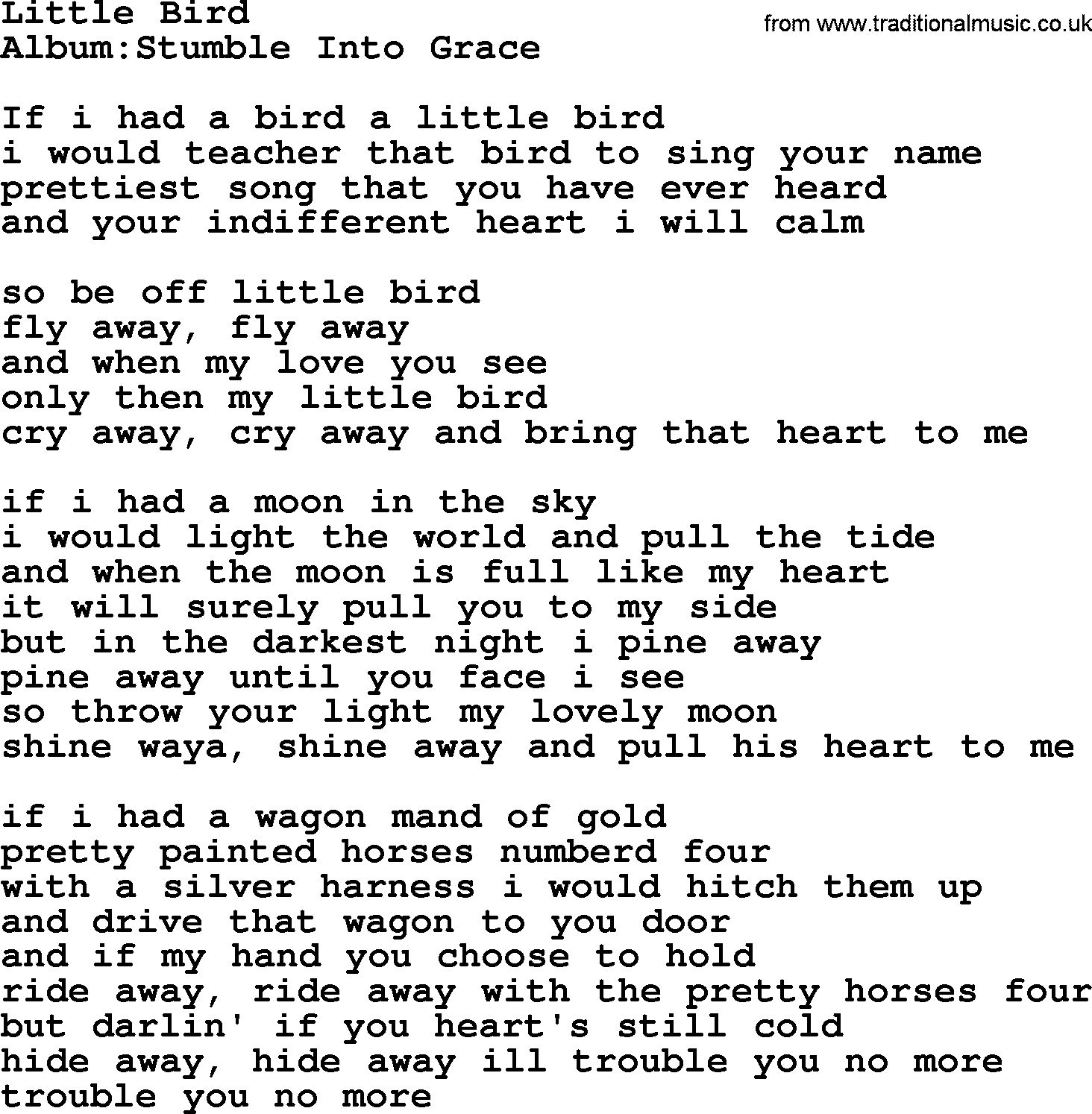 Emmylou Harris song: Little Bird lyrics